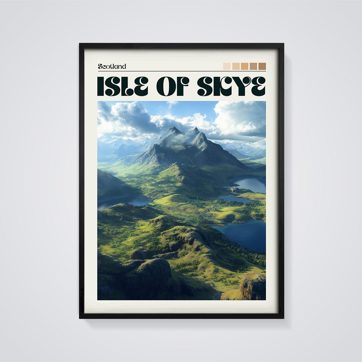 Isle of Skye Landscape Print framed in black on a grey background