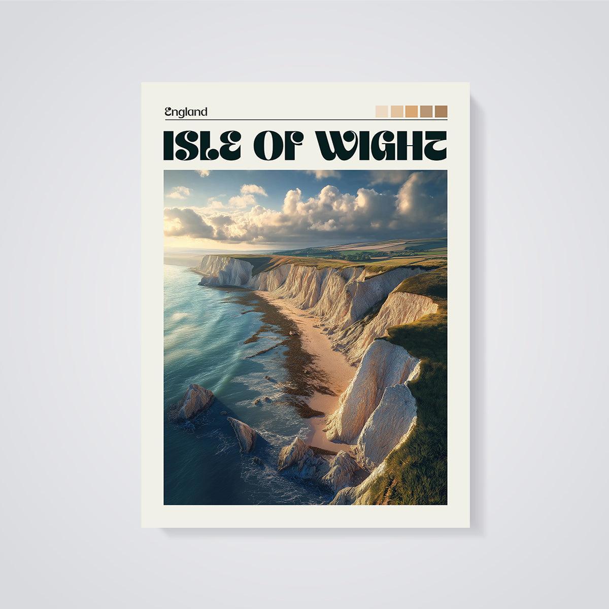 Isle of Wight Coastal Cliffs Print unframed on a grey background