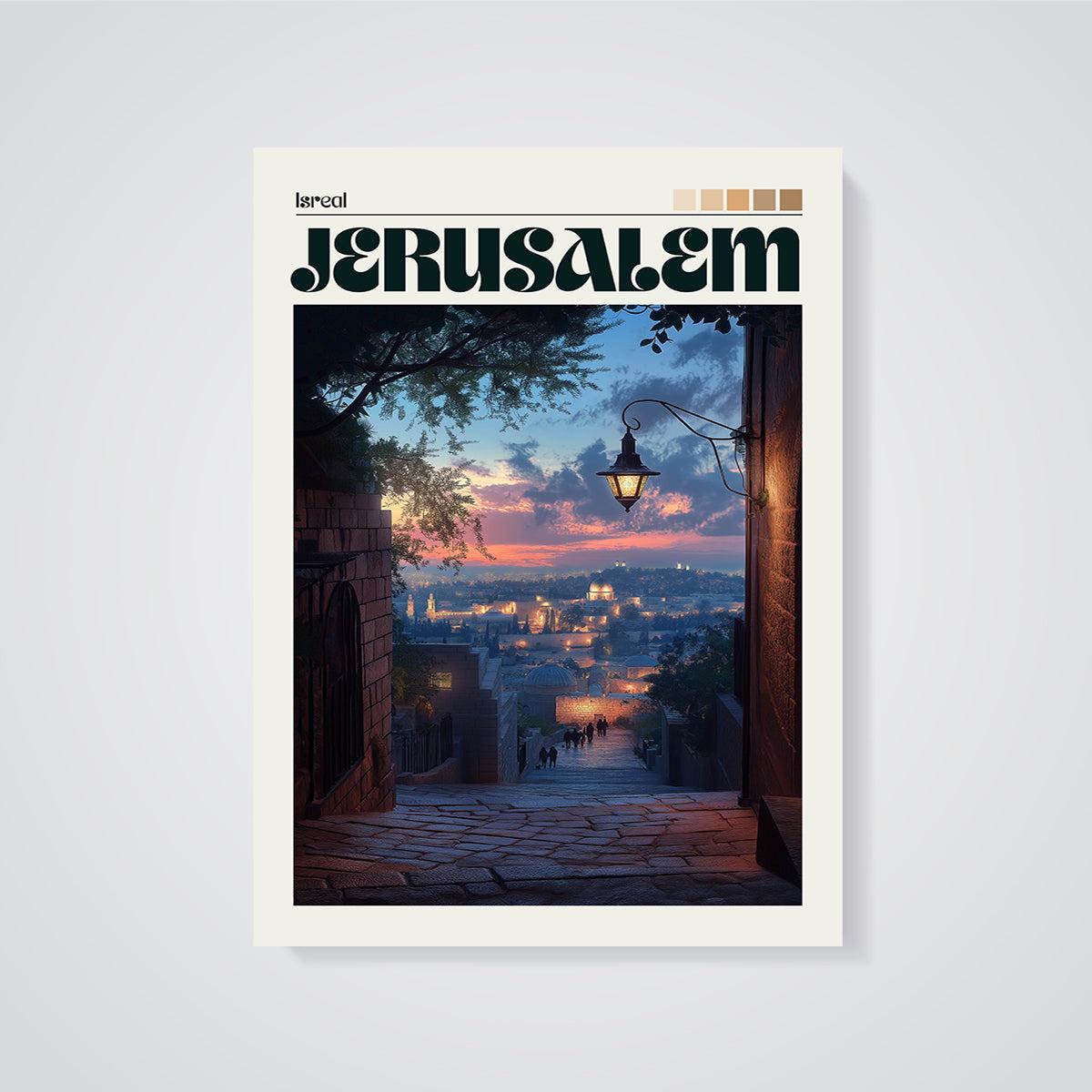 Isreal Jerusalem City View Print unframed on a grey background