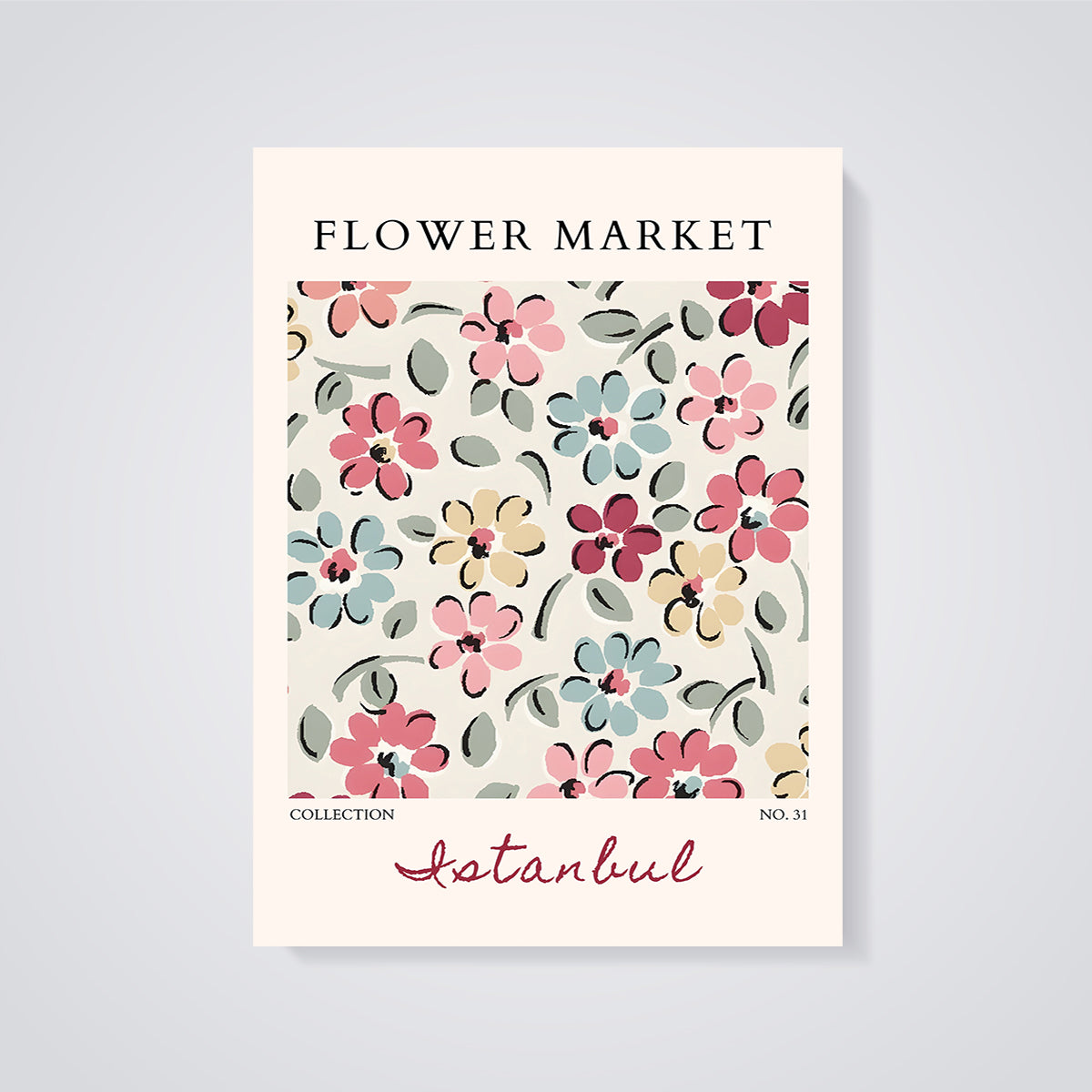 Istanbul Flower Market Pattern Print unframed on a grey background