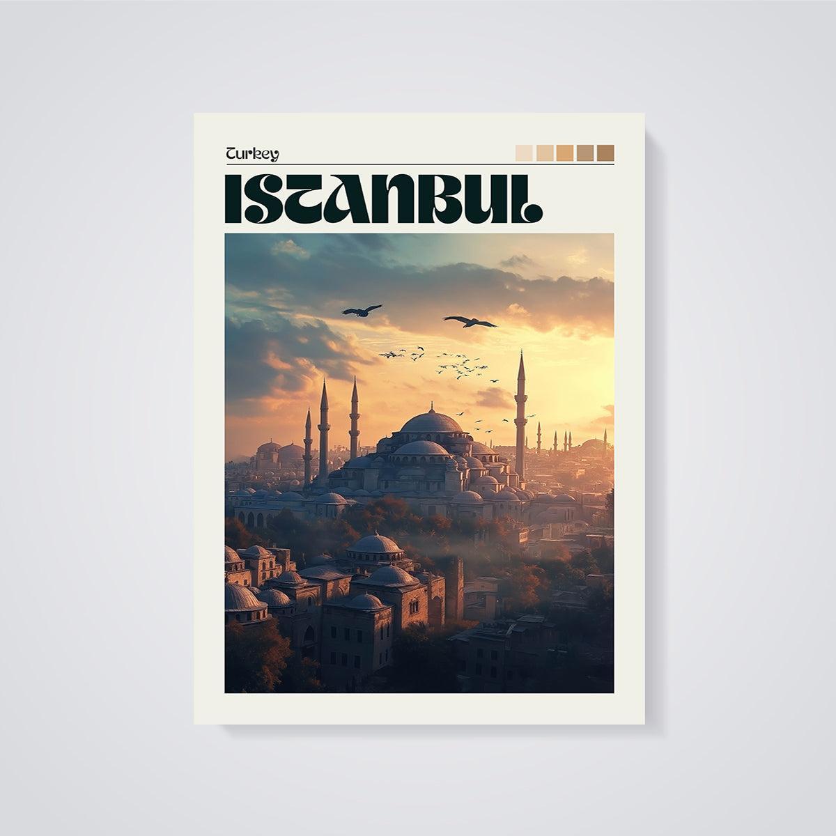 Istanbul Sunset Mosque Print unframed on a grey background