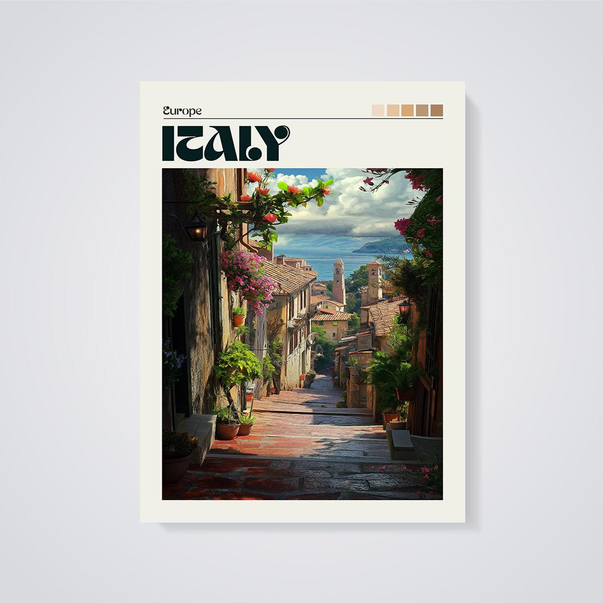 Italy Coastal Street Print unframed on a grey background