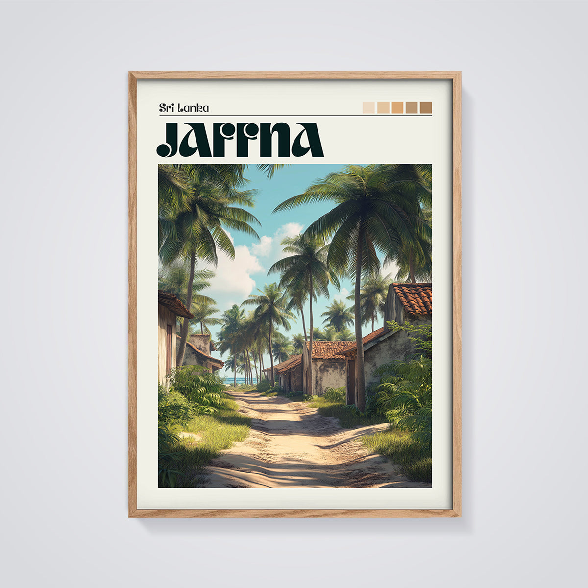 Jaffna Sri Lanka Tropical Street Print framed in oak on a grey background