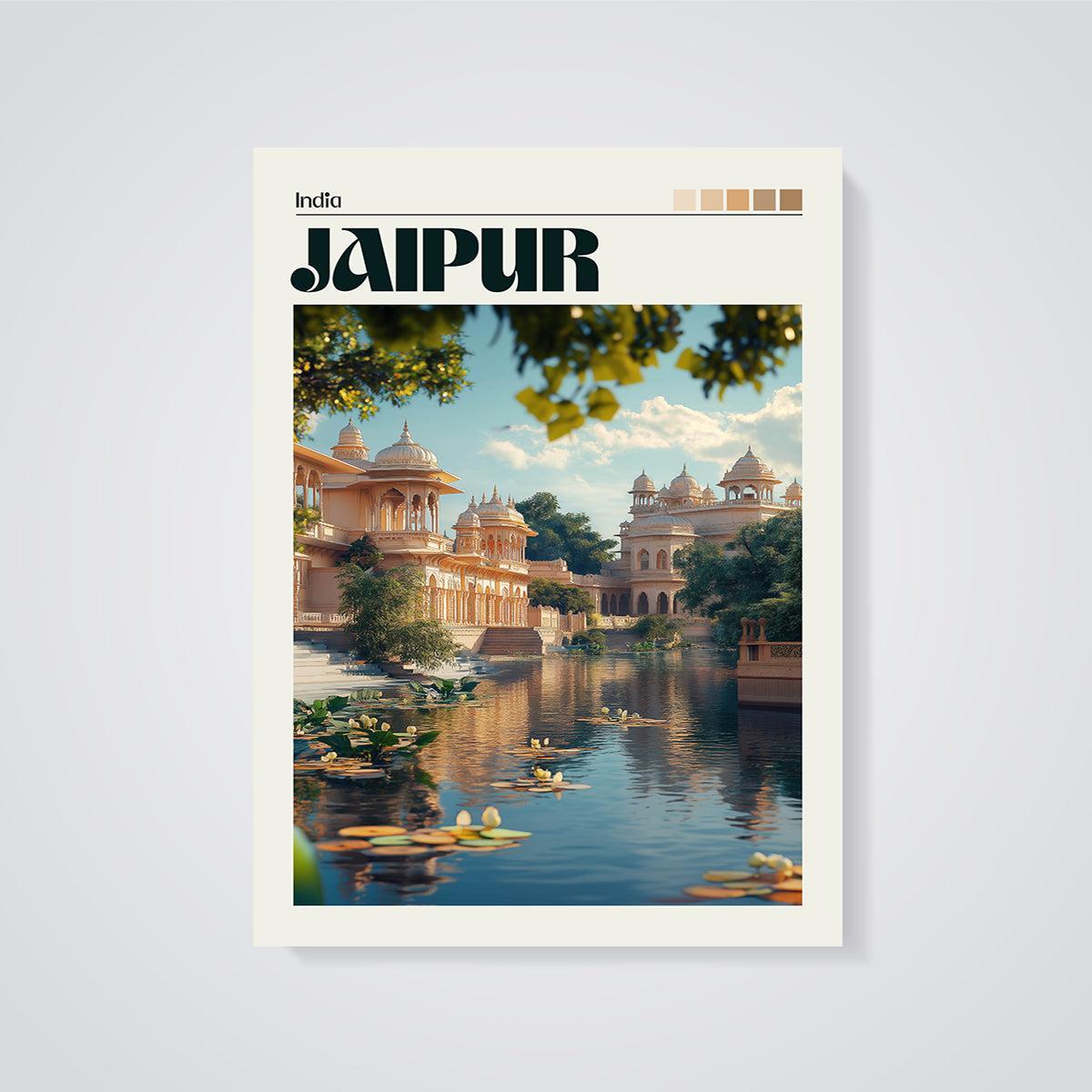 Jaipur Palace Lake Print unframed on a grey background