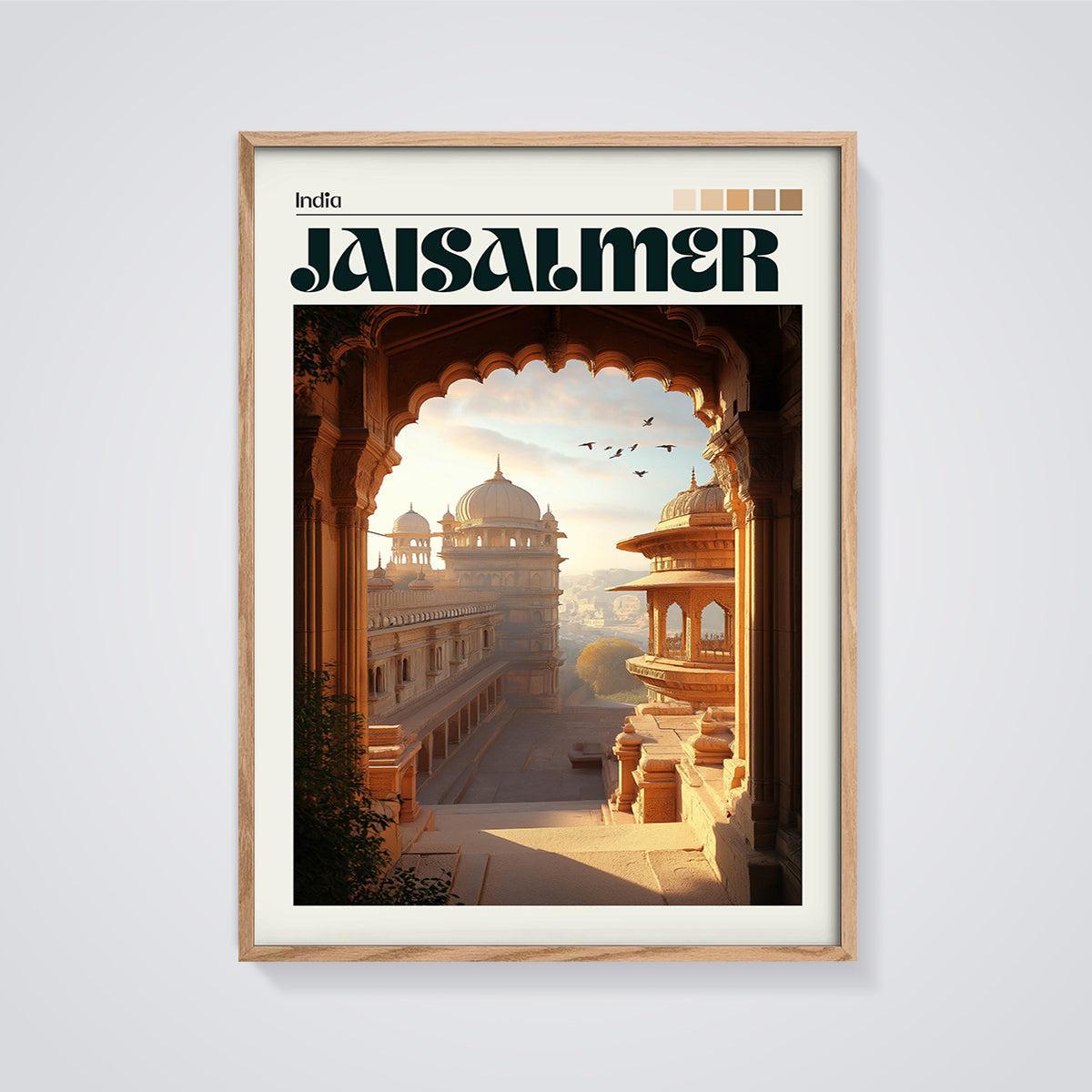 Jaisalmer Archway Palace Print framed in oak on a grey background