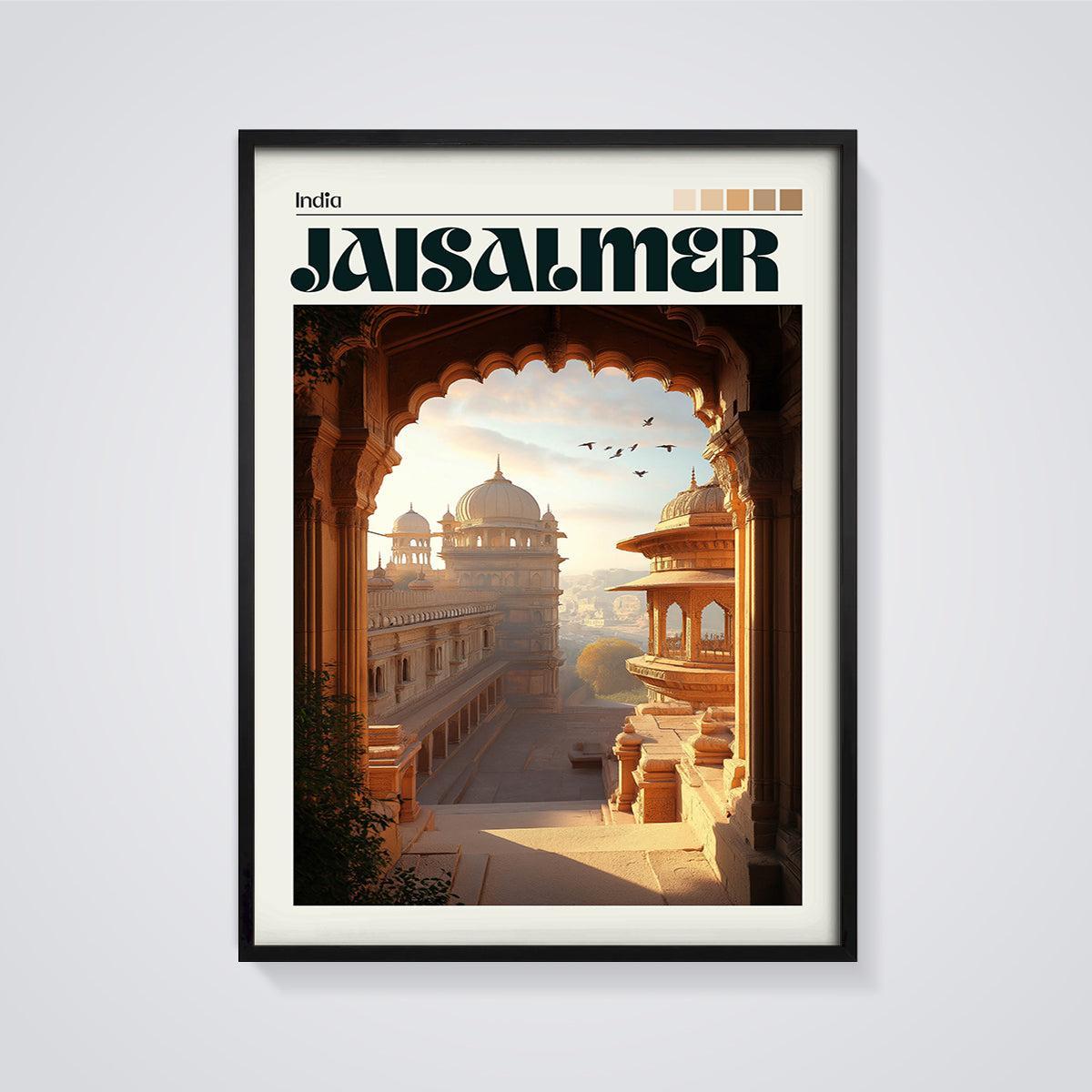 Jaisalmer Archway Palace Print framed in black on a grey background