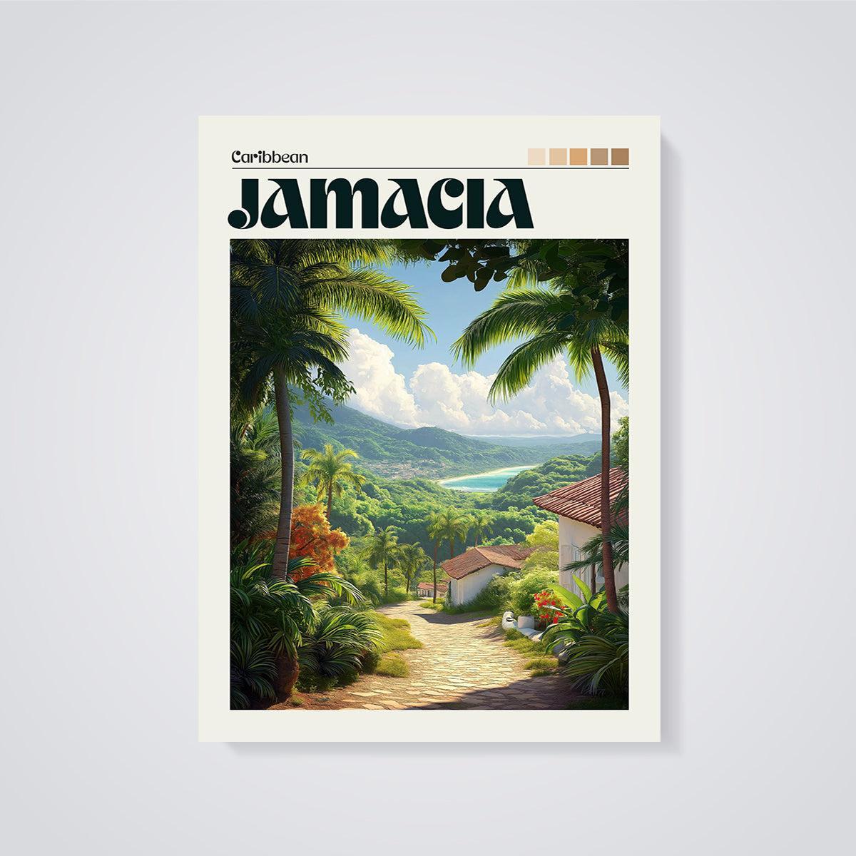 Jamaica Tropical Landscape Print unframed on a grey background