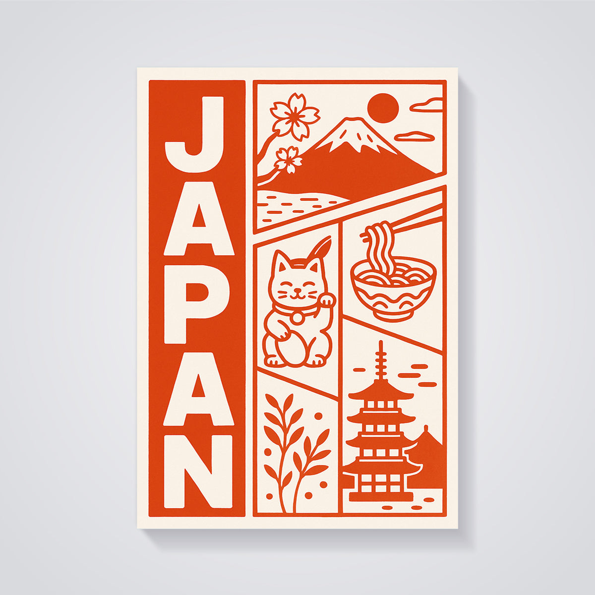 Japan Icons and Landmarks Print unframed on a grey background