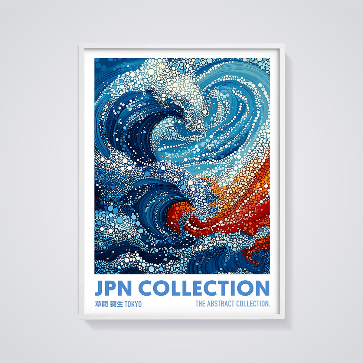 Japanese Abstract Wave Dot Print framed in white on a grey background
