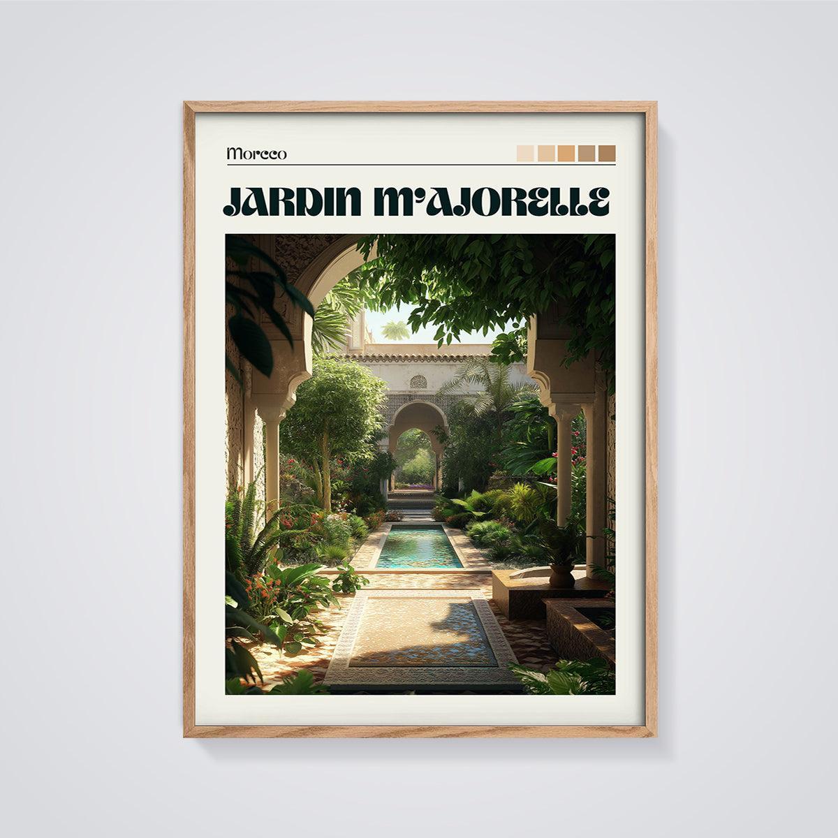 Jardin Majorelle Morocco Print framed in oak on a grey background