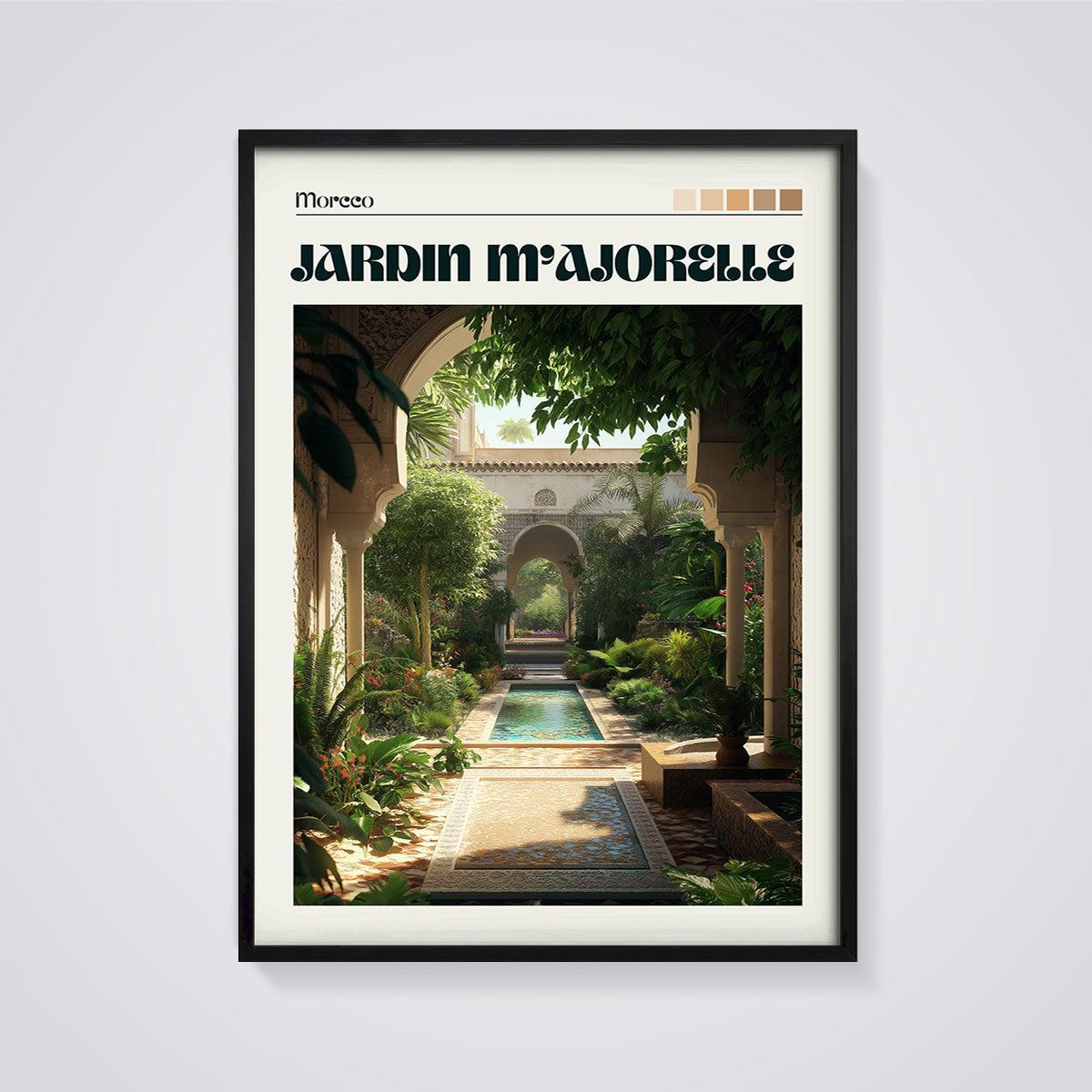 Jardin Majorelle Morocco Print framed in black on a grey background