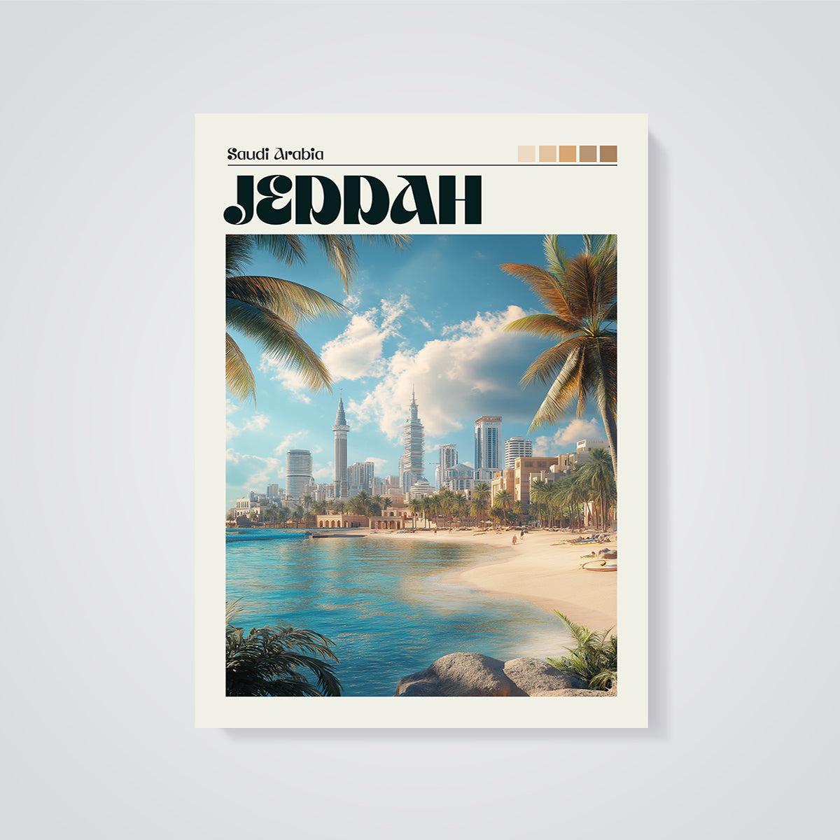 Jeddah Saudi Arabia City Print unframed on a grey background