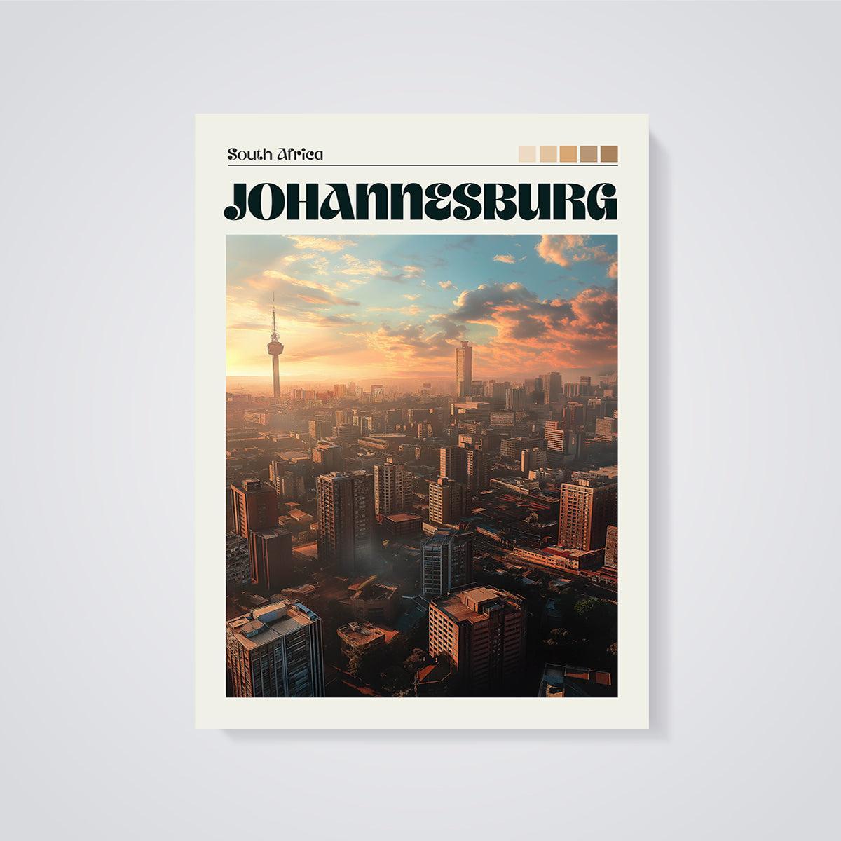 Johannesburg Sunset Cityscape Print unframed on a grey background