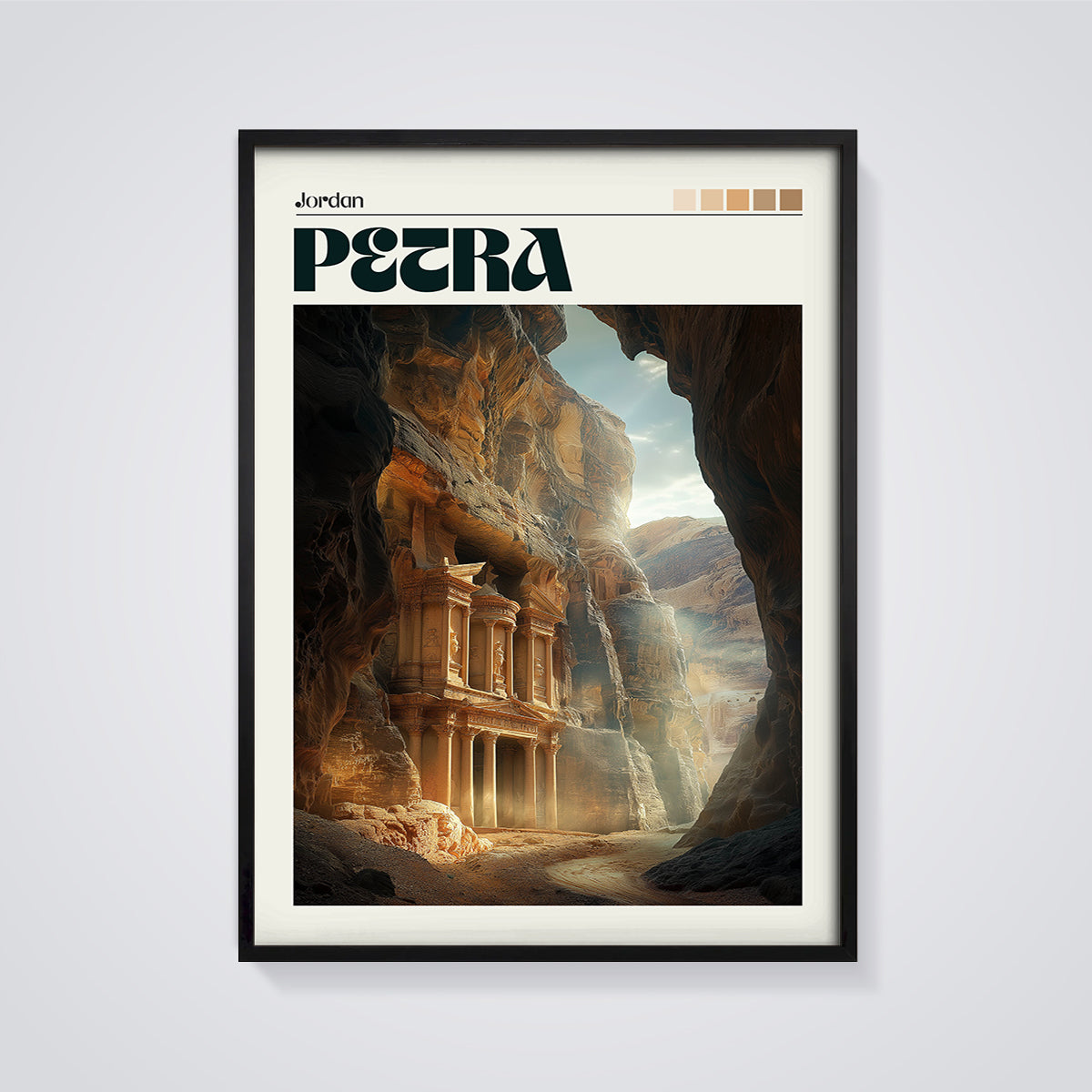 Jordan Petra Treasury Print framed in black on a grey background