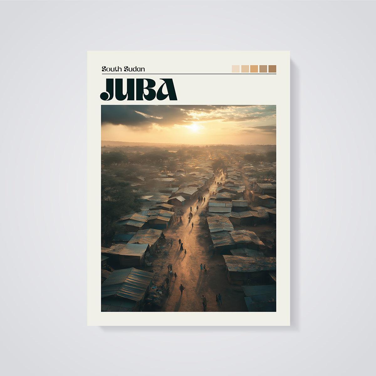 Juba South Sudan Sunset Town Print unframed on a grey background
