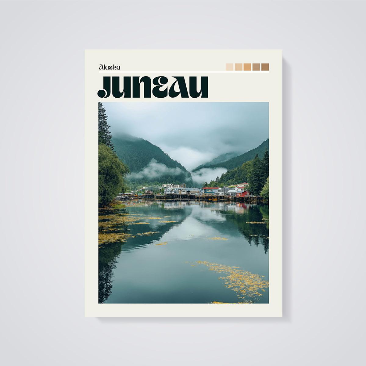 Juneau Alaska Waterfront Print unframed on a grey background
