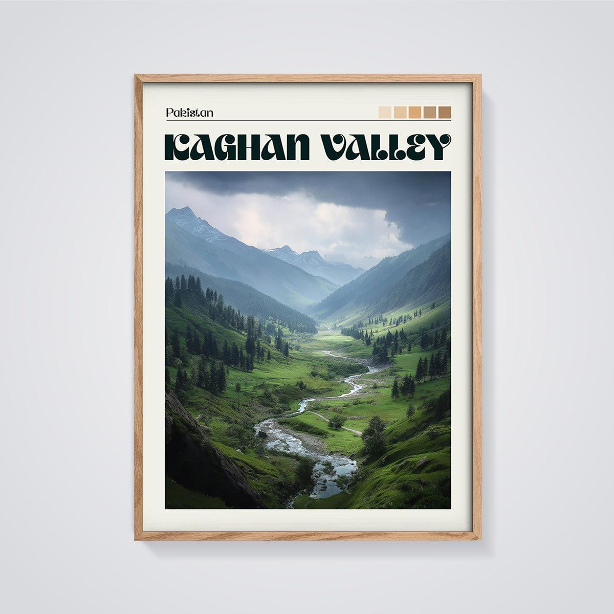 Kaghan Valley Pakistan Print framed in oak on a grey background