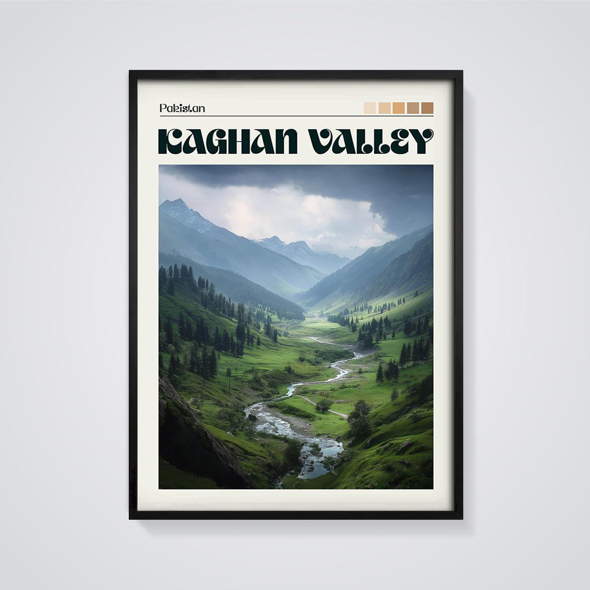 Kaghan Valley Pakistan Print framed in black on a grey background