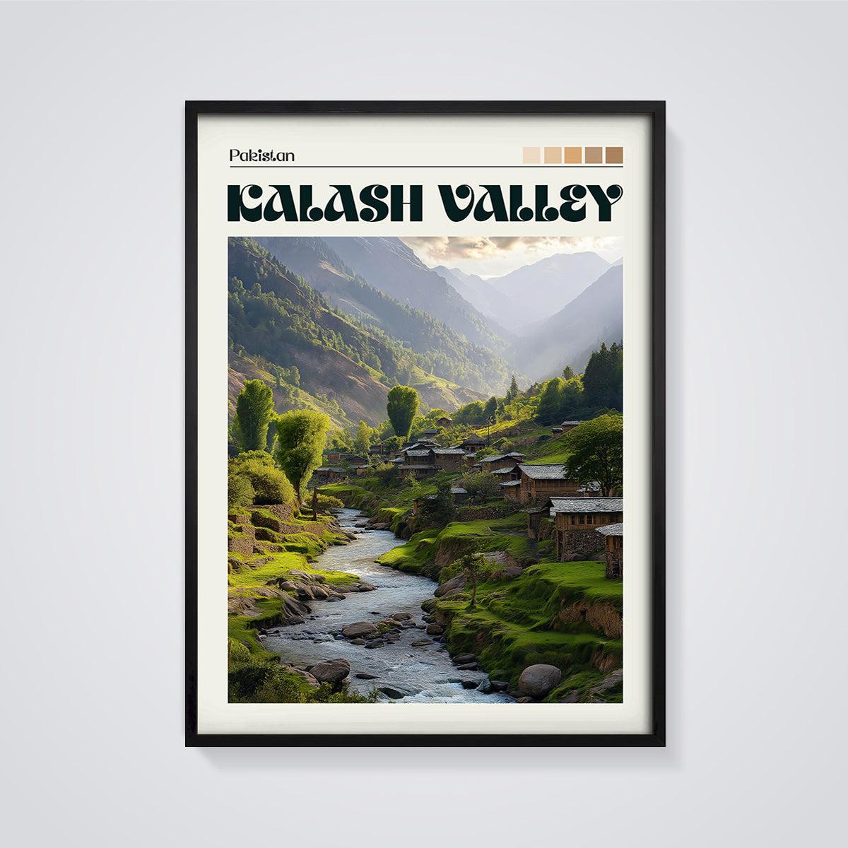 Kalash Valley Pakistan Print framed in black on a grey background