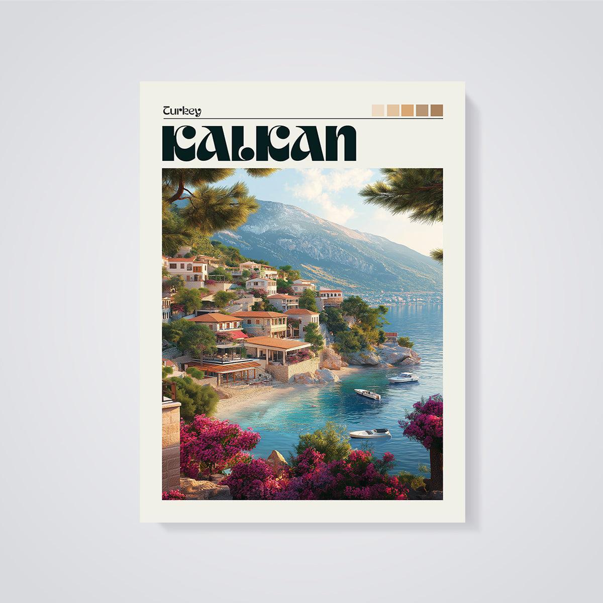 Kalkan Turkey Coastal Village Print unframed on a grey background