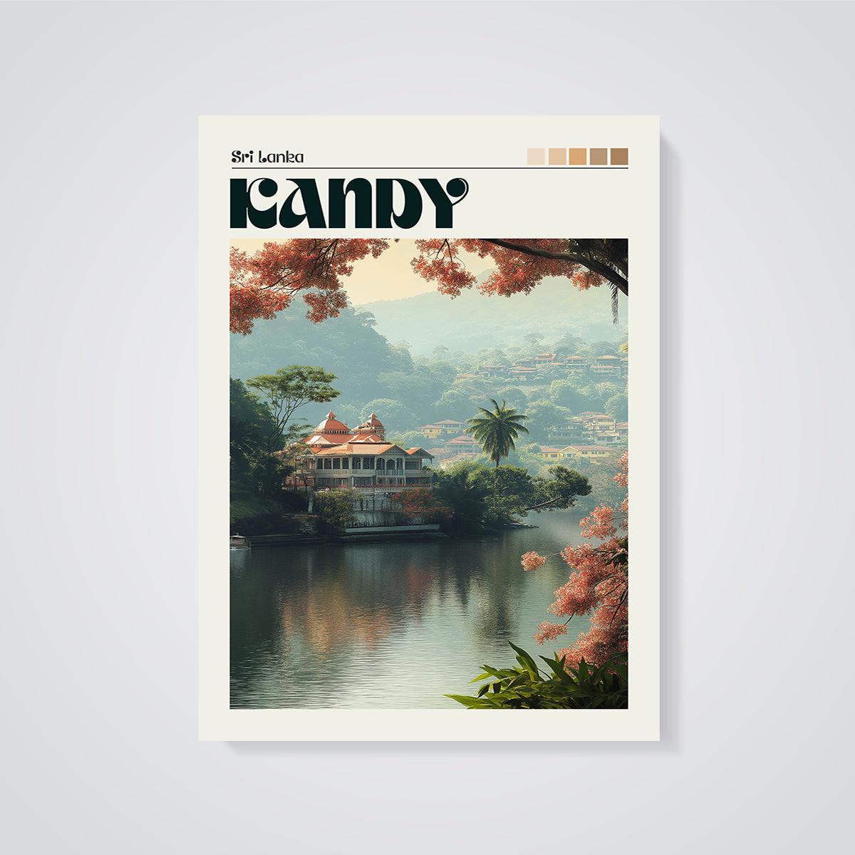 Kandy Sri Lanka Lake View Print unframed on a grey background