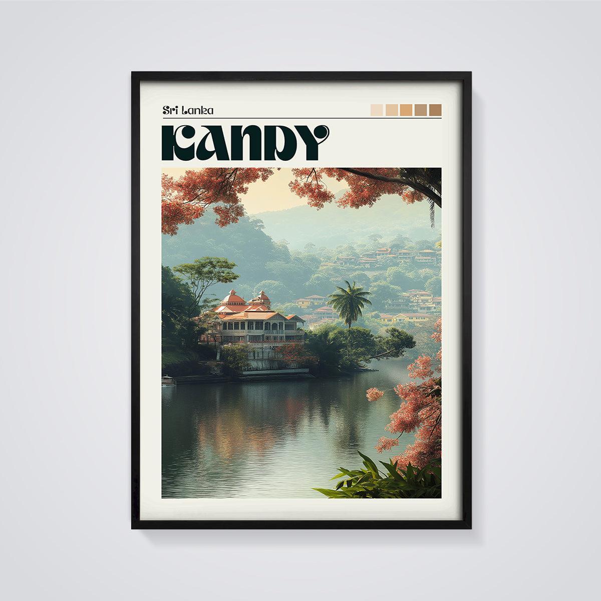Kandy Sri Lanka Lake View Print framed in black on a grey background