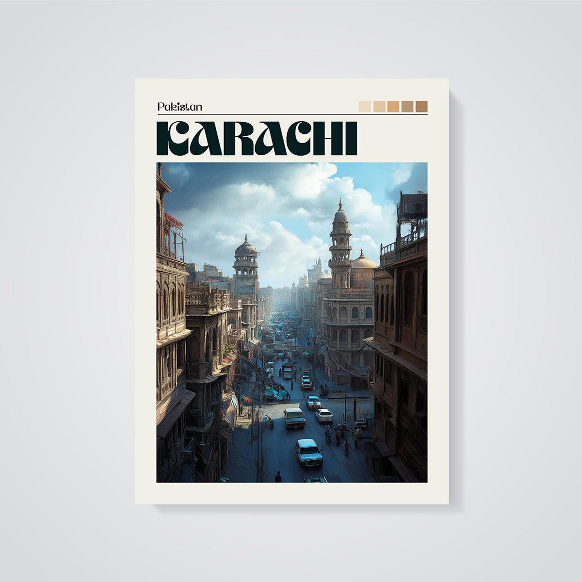 Karachi Cityscape Print unframed on a grey background