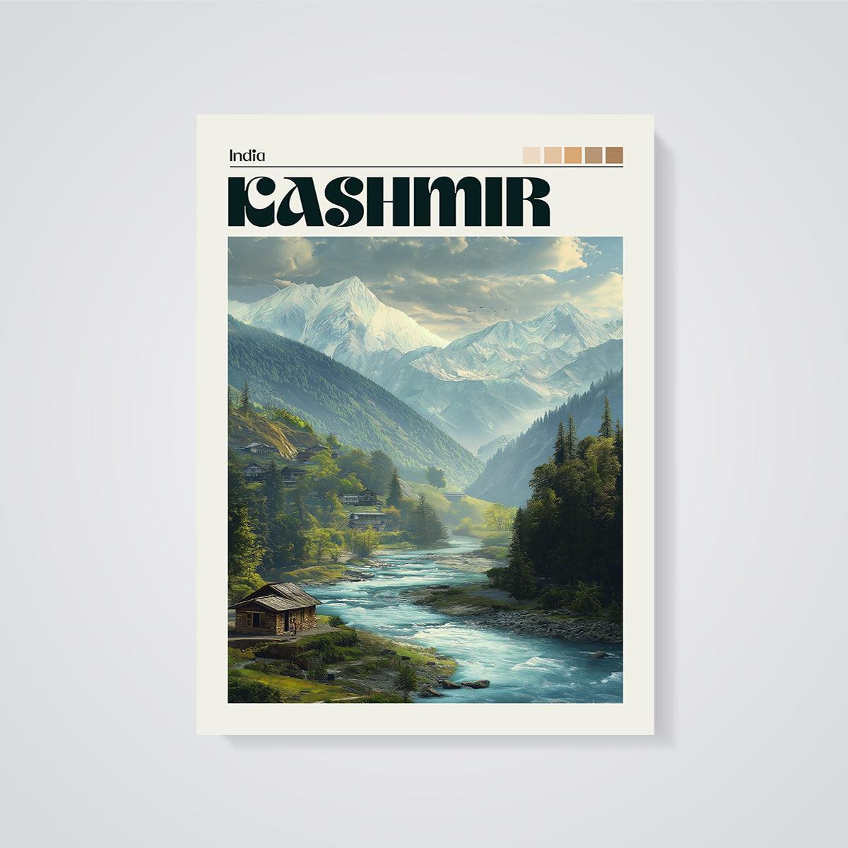 Kashmir Himalayan Valley Print unframed on a grey background