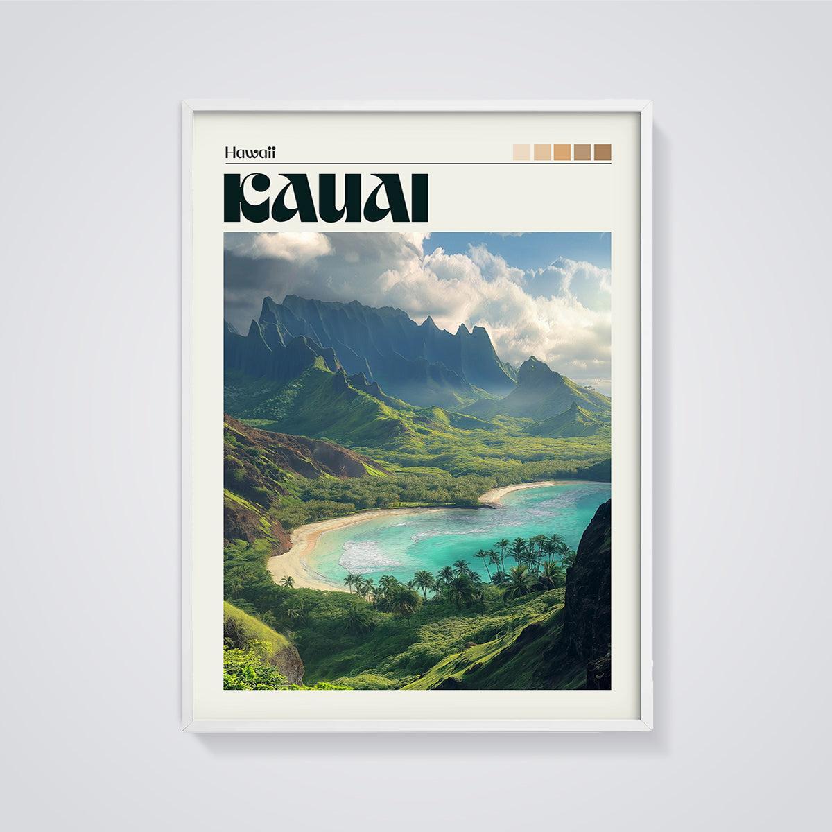 Kauai Na Pali Coast Print framed in white on a grey background