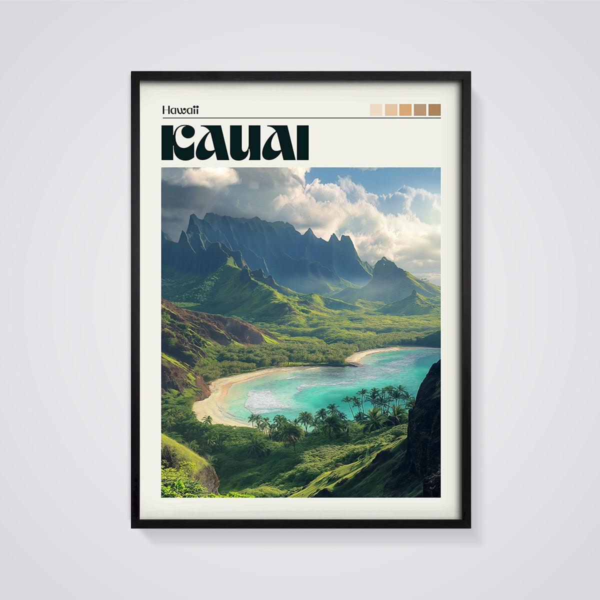 Kauai Na Pali Coast Print framed in black on a grey background