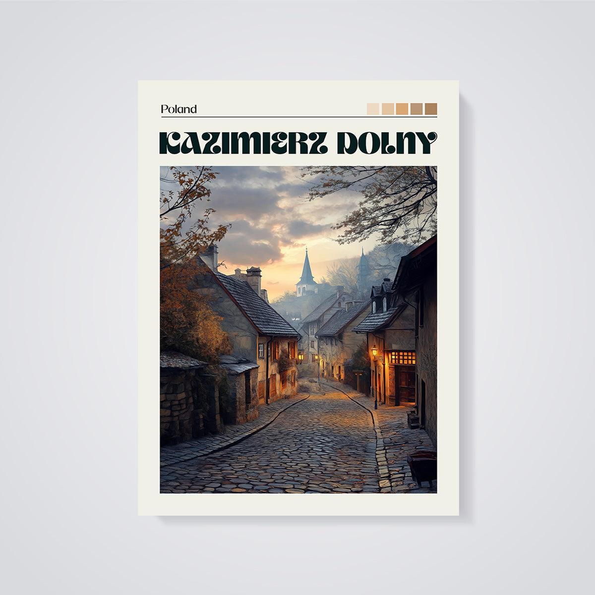 Kazimierz Dolny Old Town Print unframed on a grey background