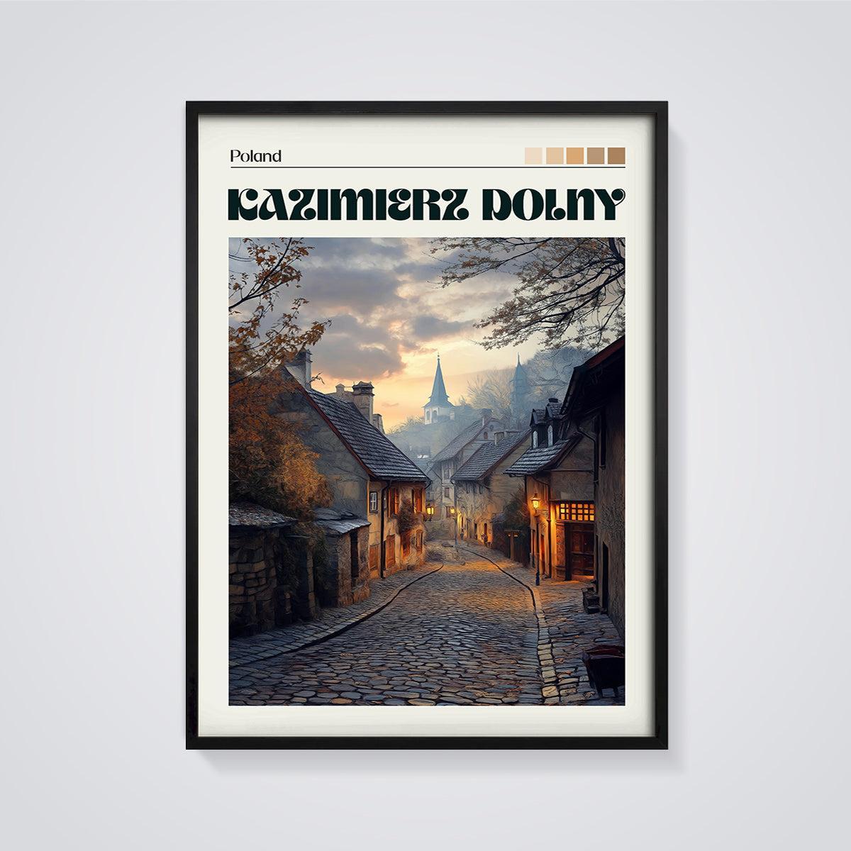 Kazimierz Dolny Old Town Print framed in black on a grey background