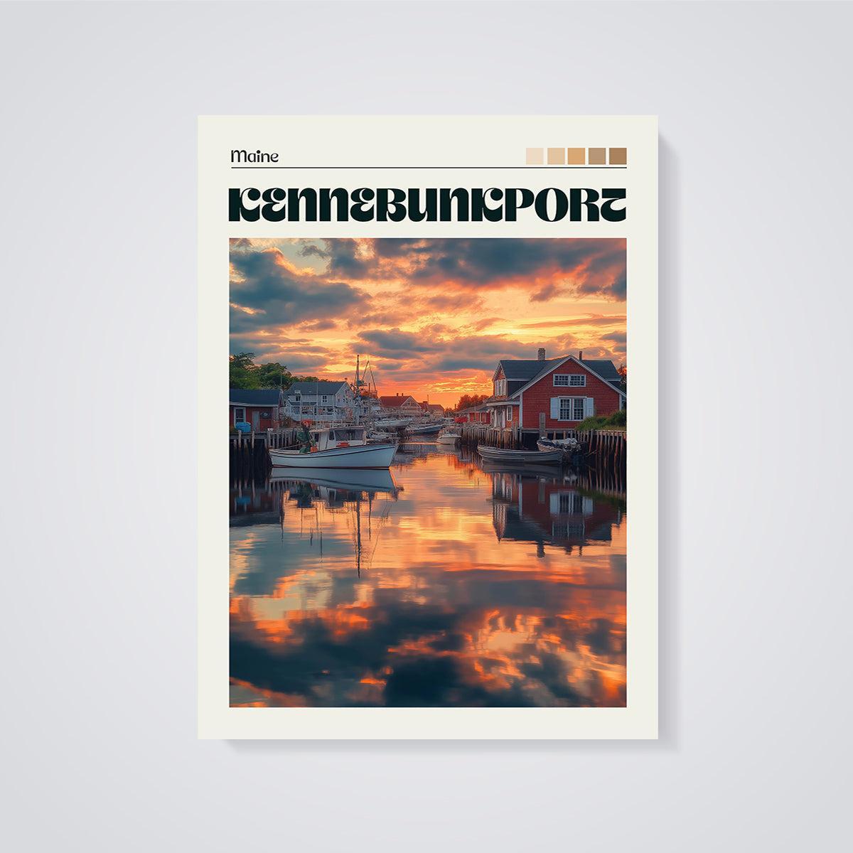 Kennebunkport Maine Sunset Harbor Print unframed on a grey background