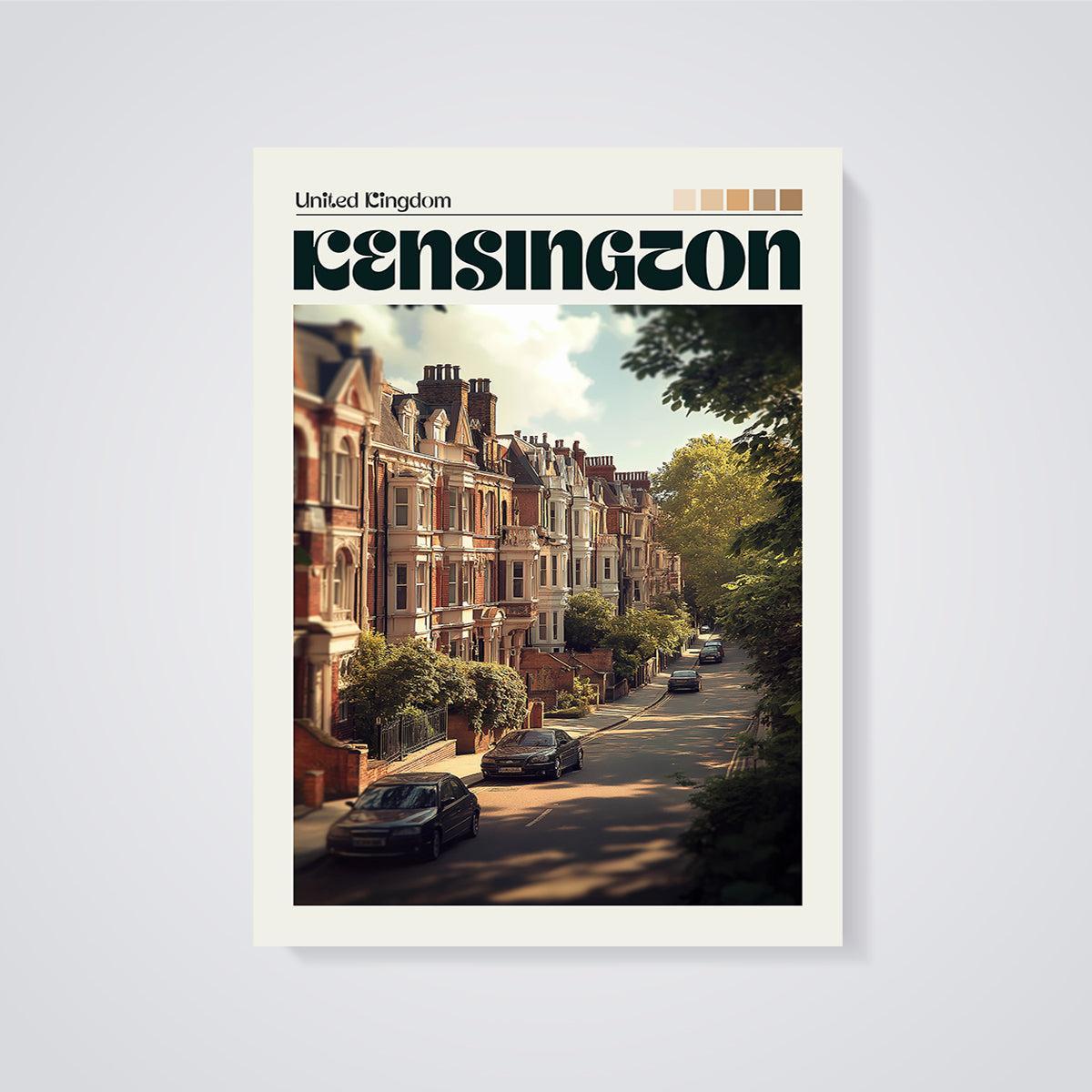 Kensington London Houses Print unframed on a grey background