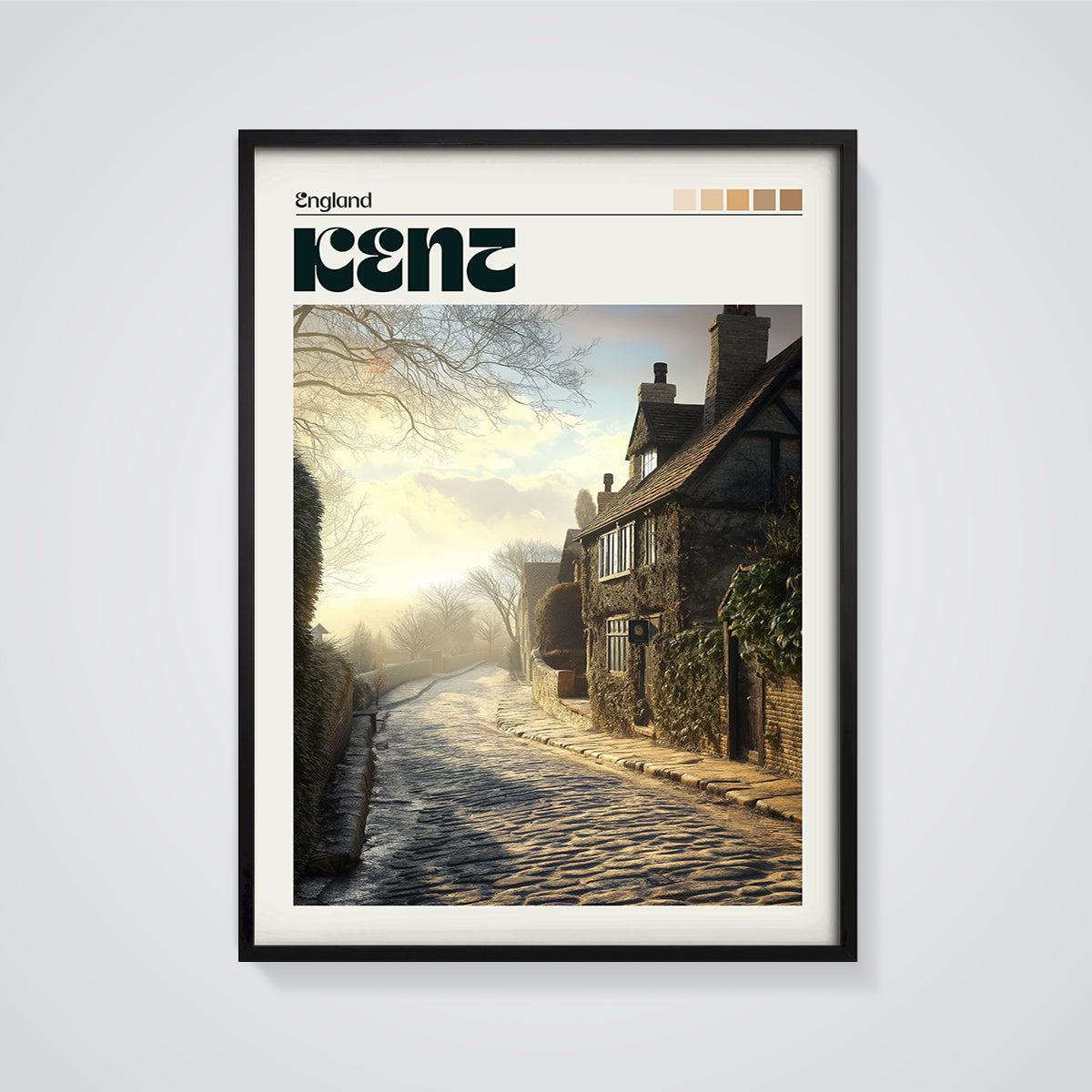 Kent Village Street Print framed in black on a grey background