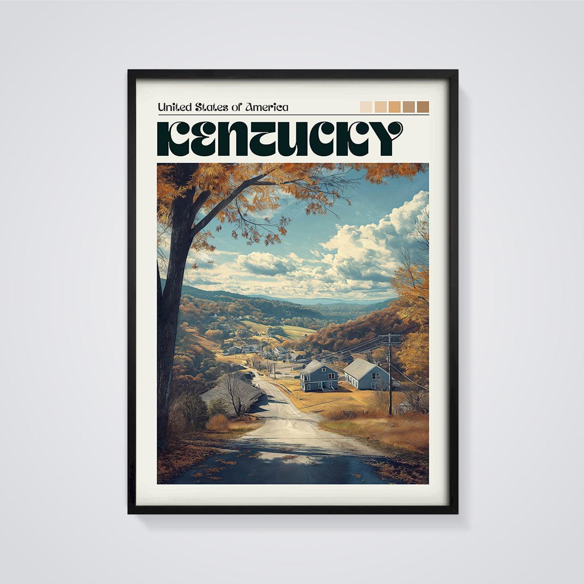 Kentucky Valley Road Print framed in black on a grey background