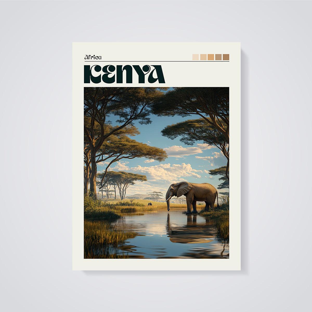 Kenya Elephant Safari Print unframed on a grey background