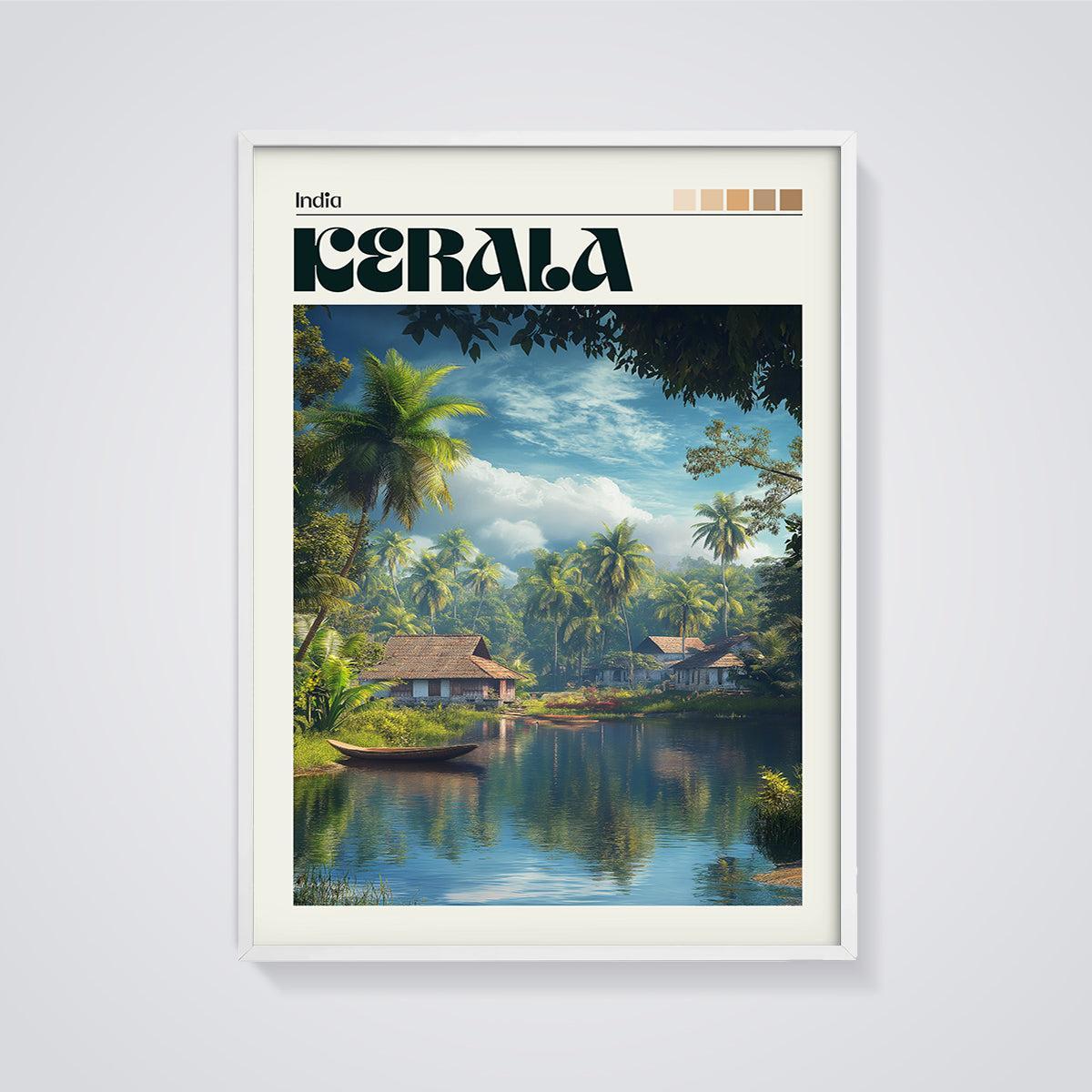 Kerala Backwater Village Print framed in white on a grey background