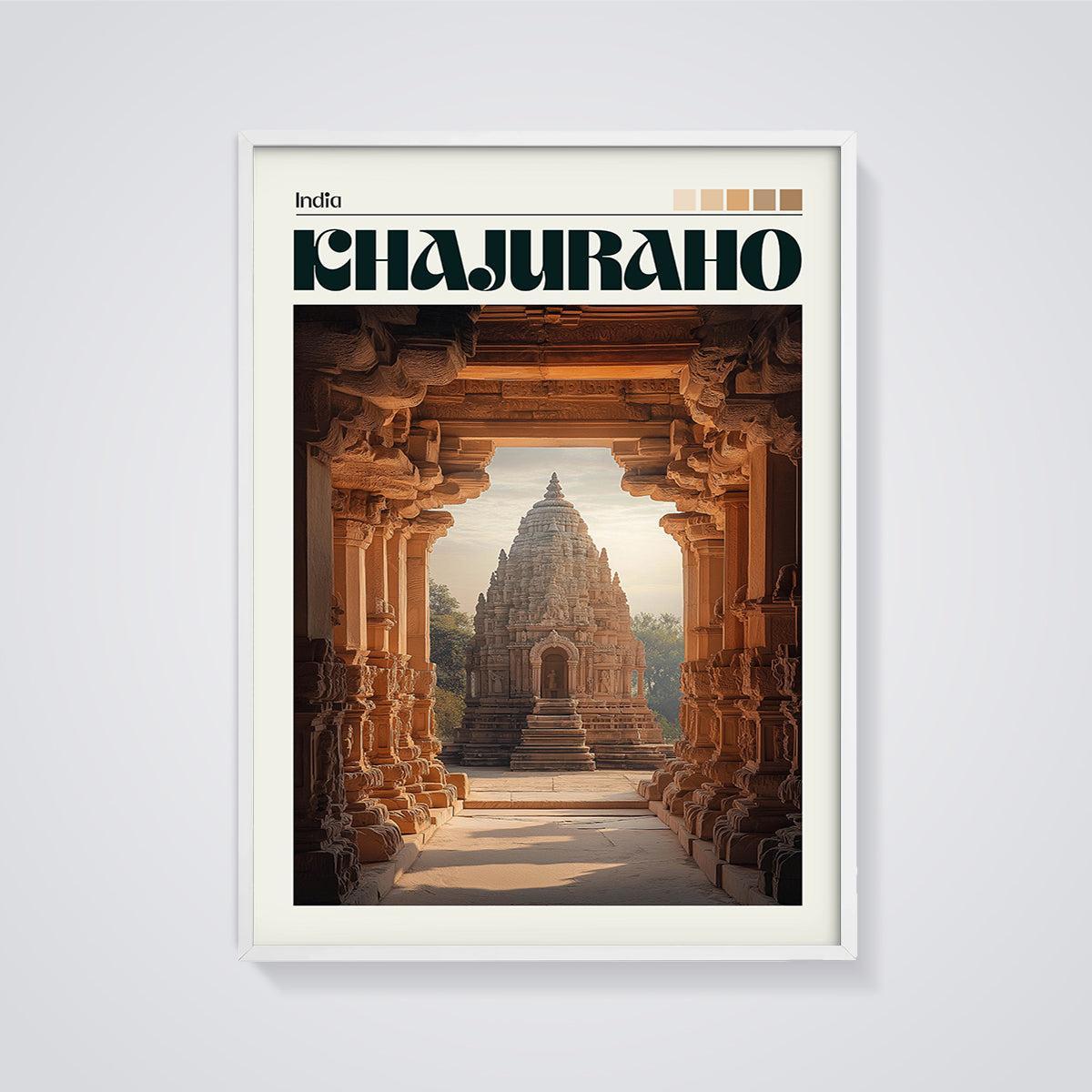Khajuraho Temple Print framed in white on a grey background