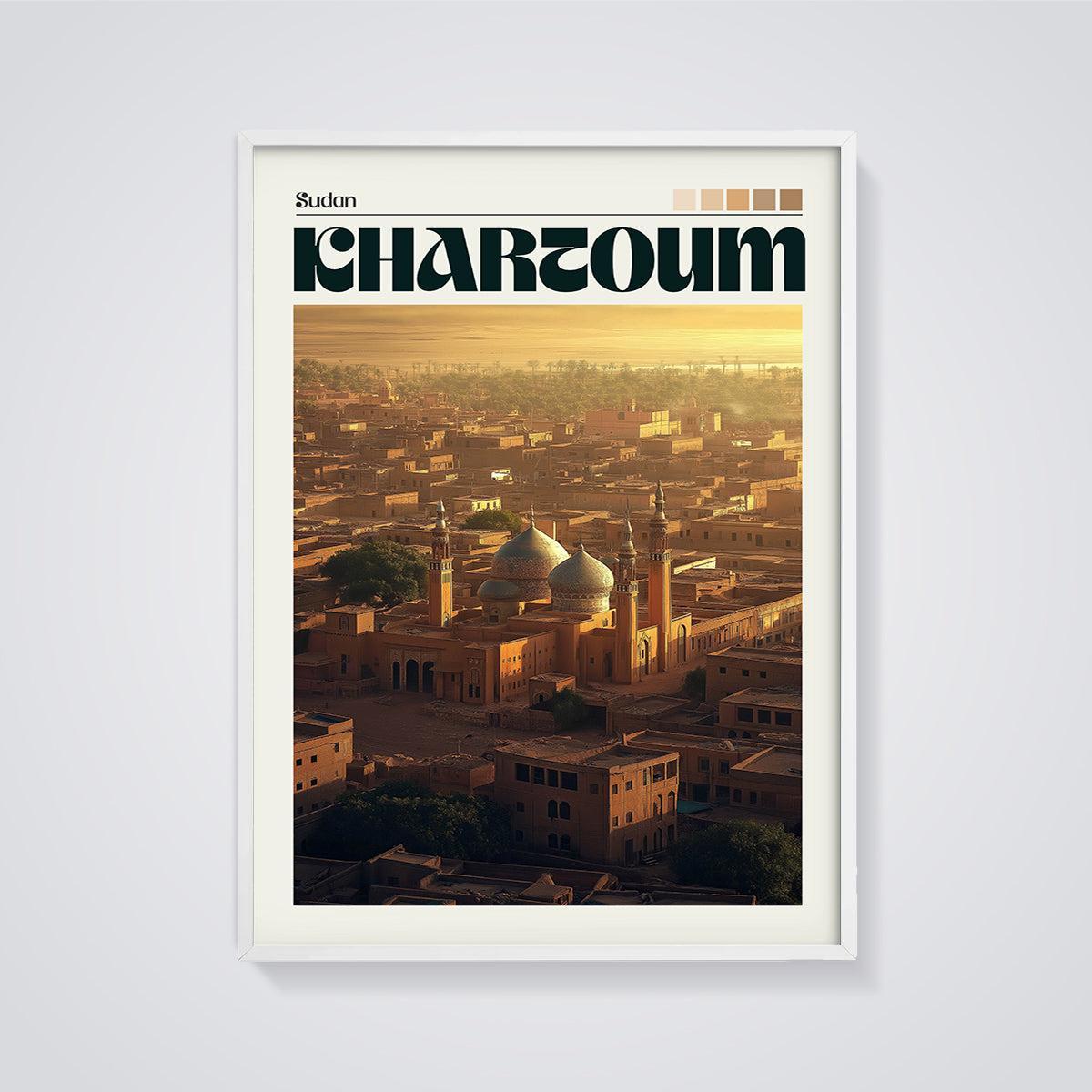 Khartoum Cityscape Print framed in white on a grey background
