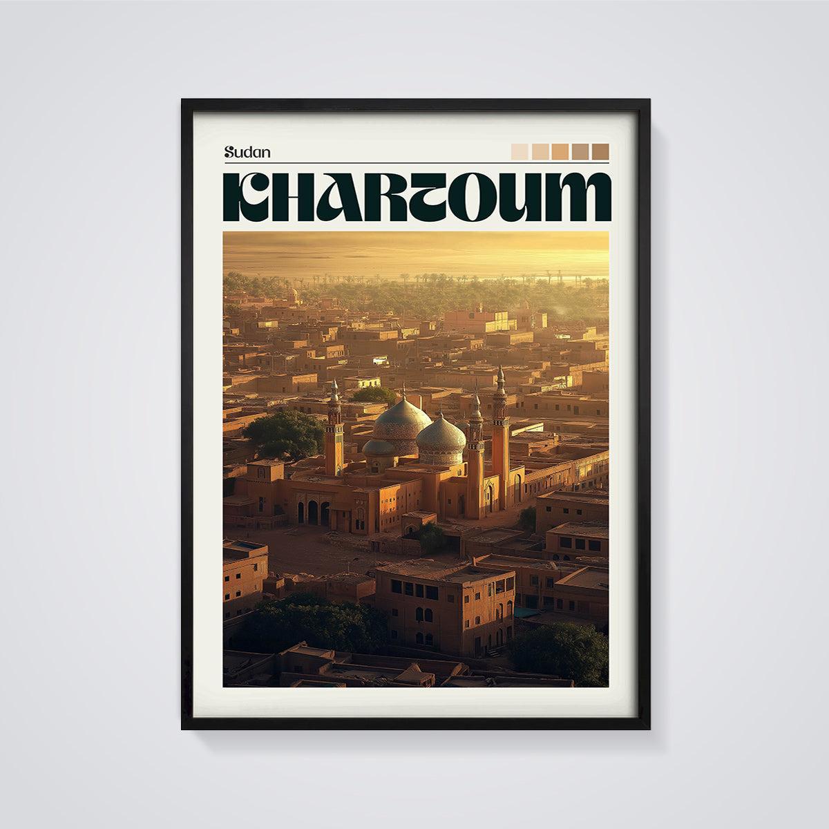 Khartoum Cityscape Print framed in black on a grey background