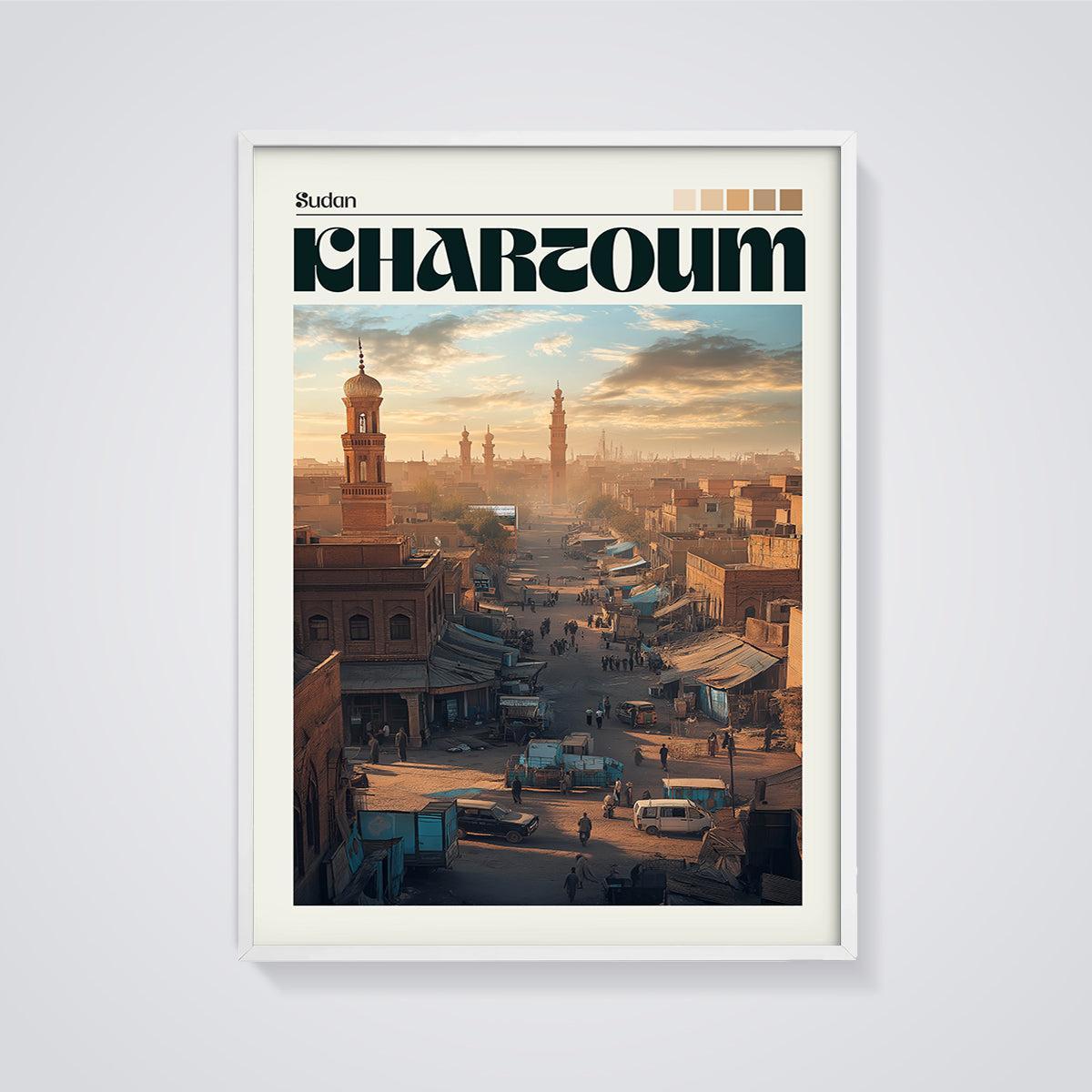 Khartoum Sudan Cityscape Print framed in white on a grey background