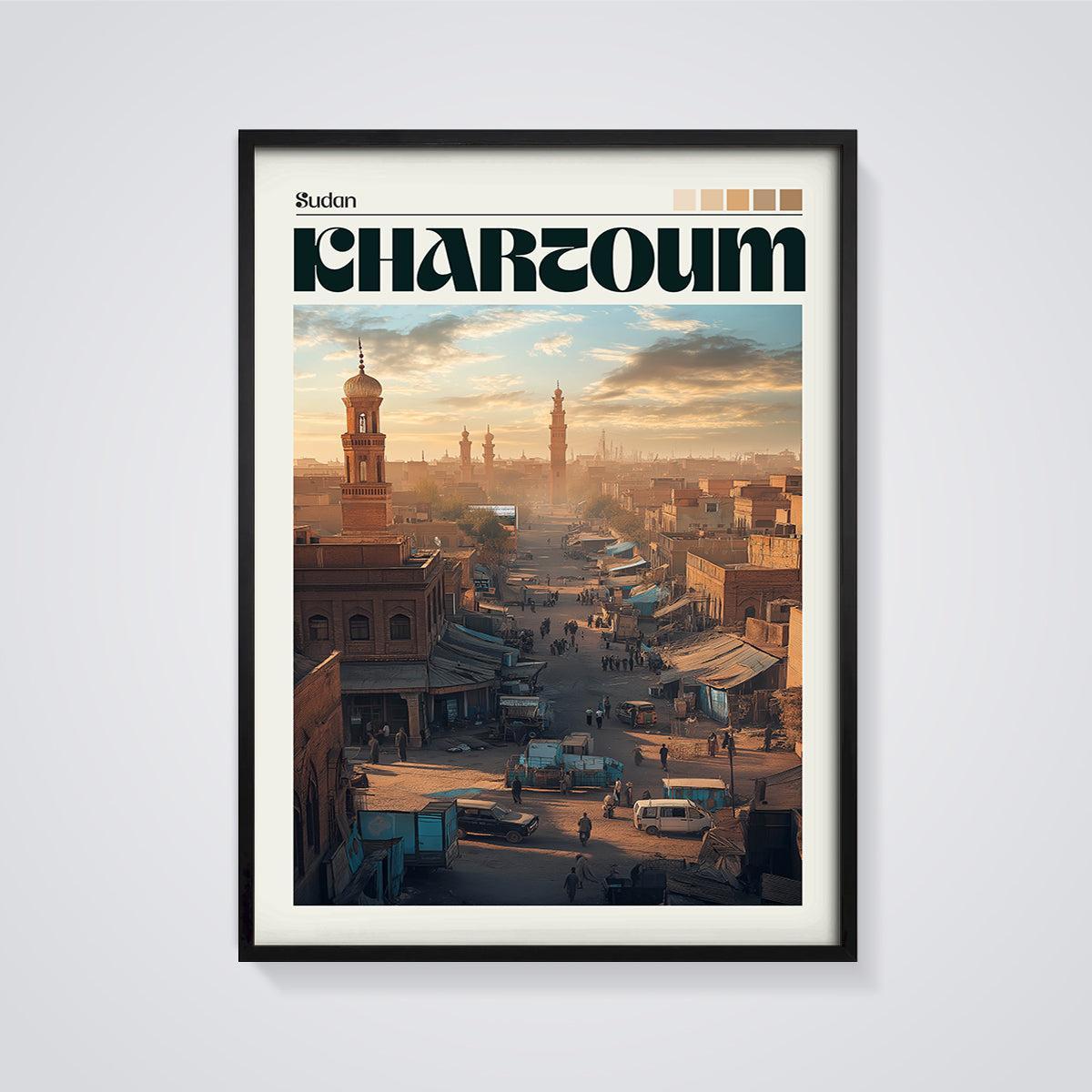 Khartoum Sudan Cityscape Print framed in black on a grey background