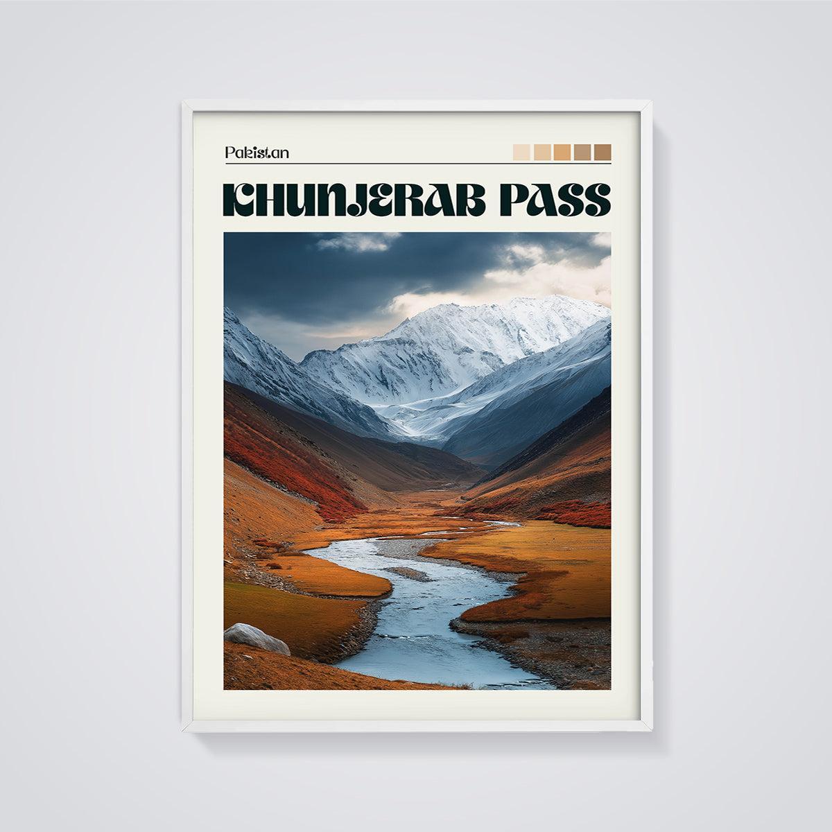 Khunjerab Pass Valley Print framed in white on a grey background