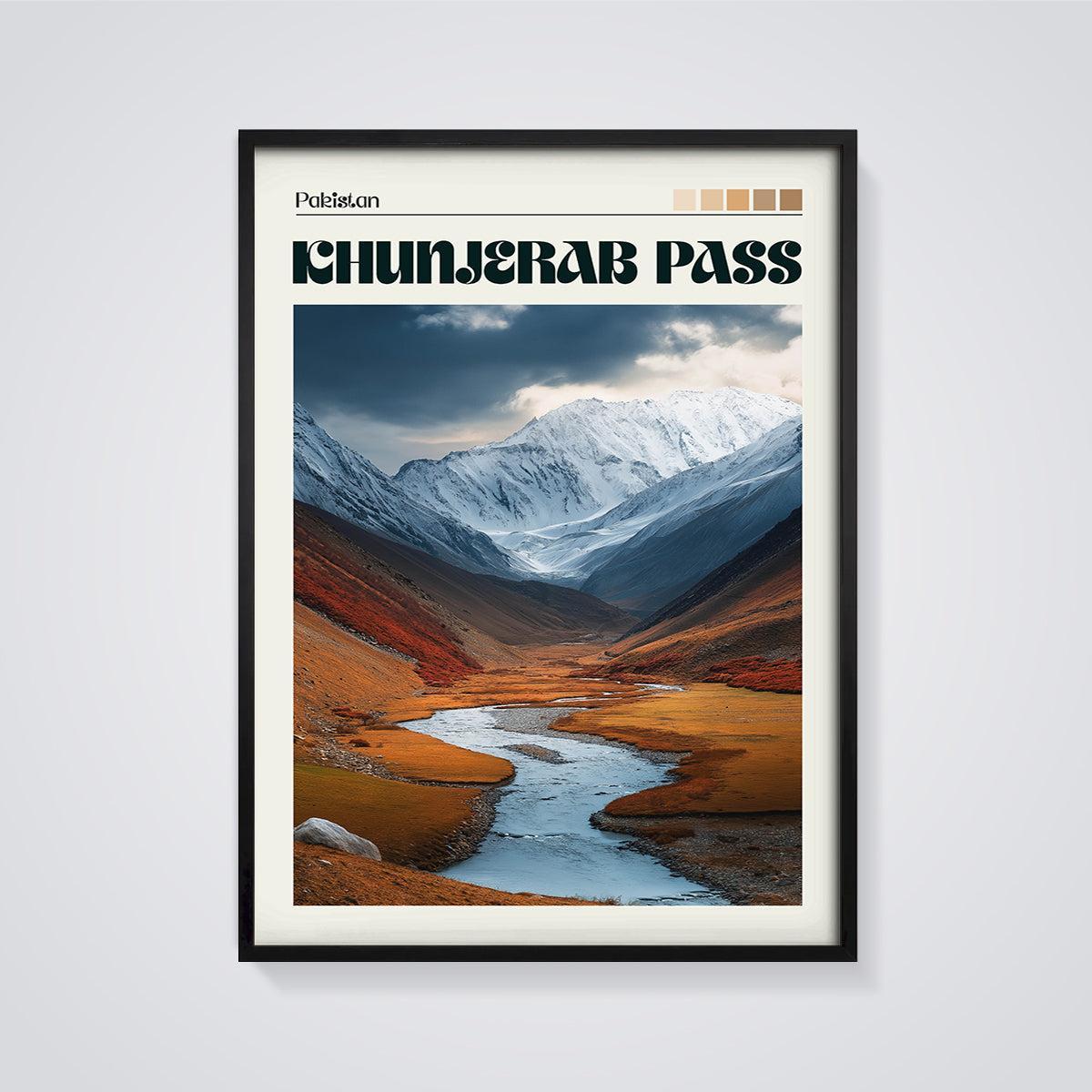 Khunjerab Pass Valley Print framed in black on a grey background
