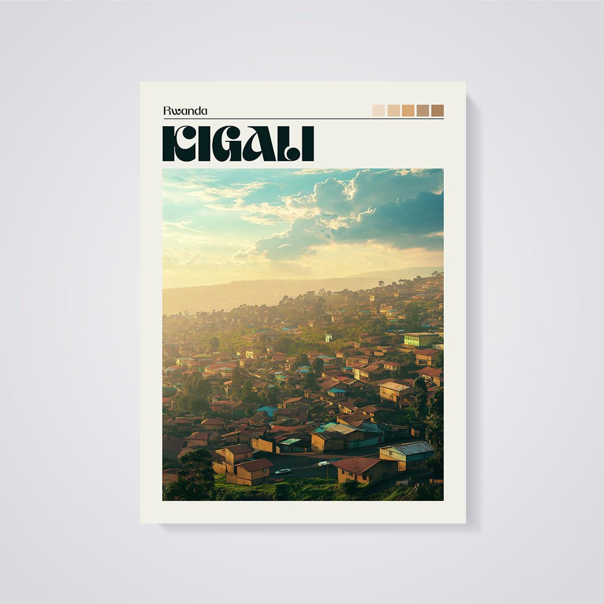 Kigali Sunset Cityscape Print unframed on a grey background