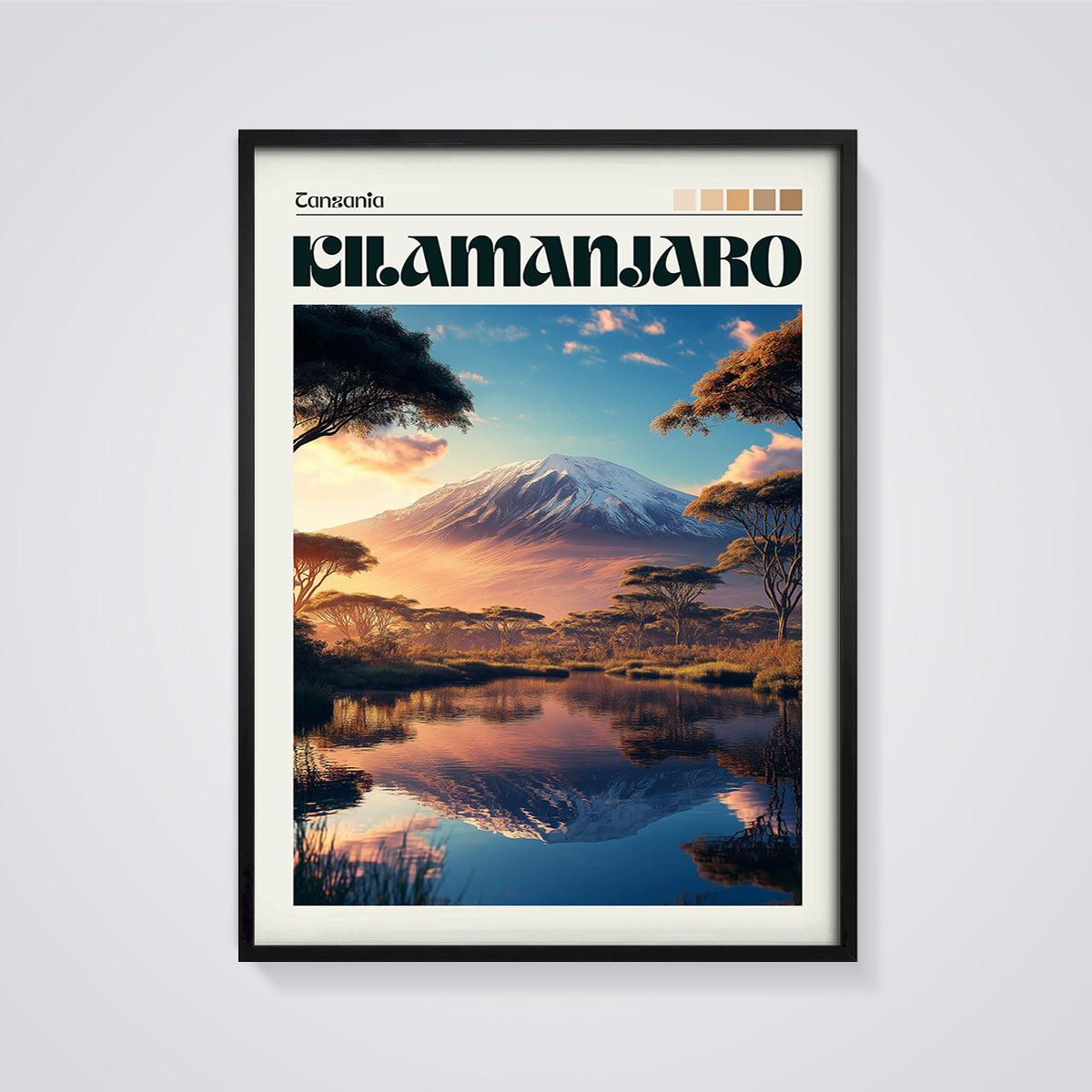 Kilimanjaro Tanzania Print framed in black on a grey background