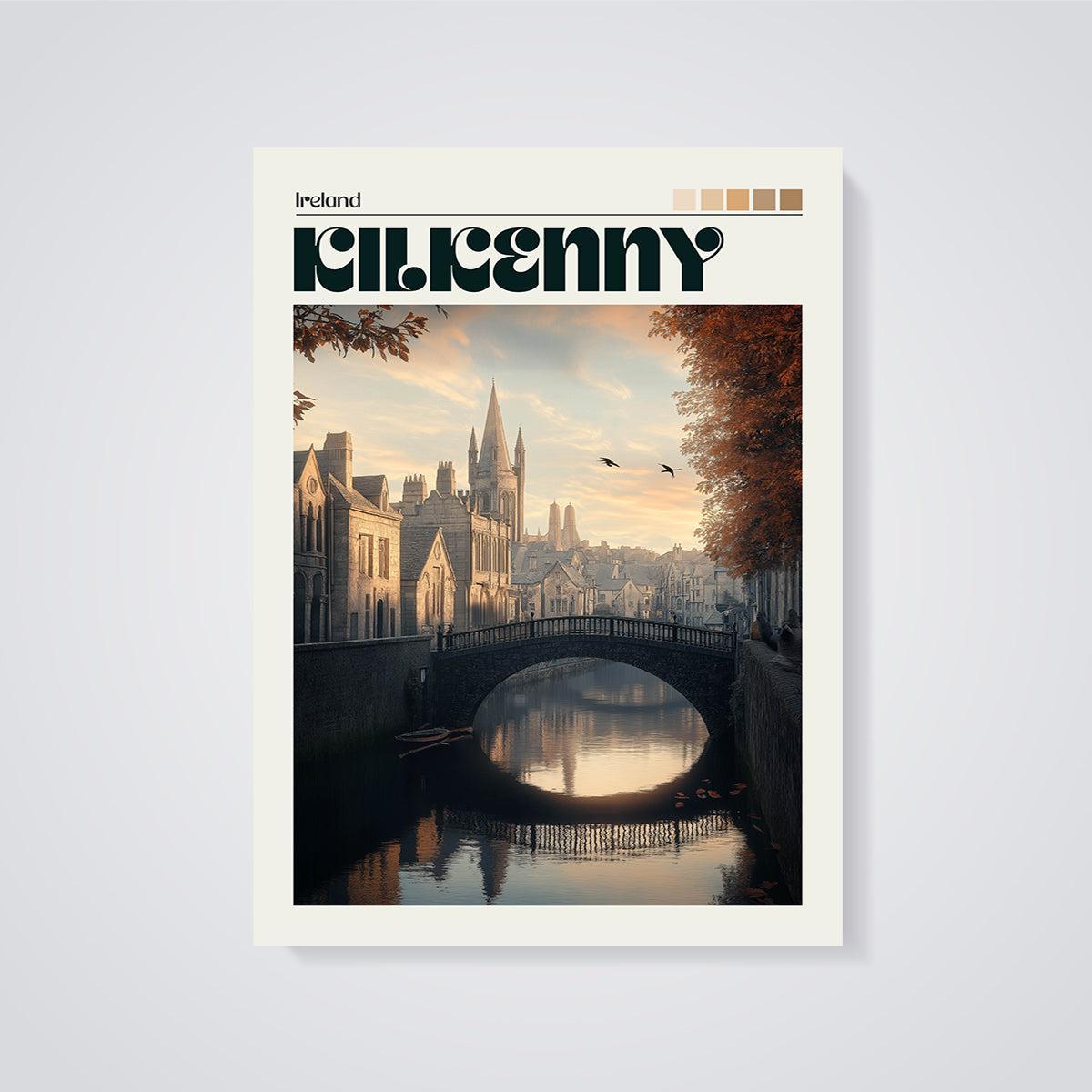 Kilkenny Riverside Bridge Print unframed on a grey background