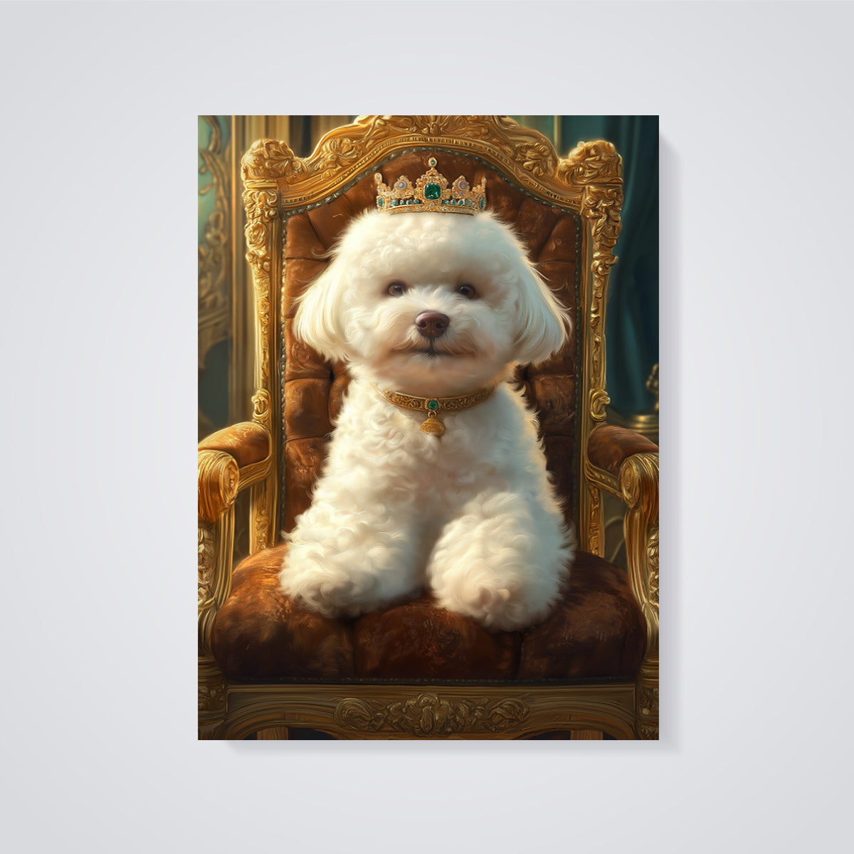King Bichon Frise Print unframed on a grey background