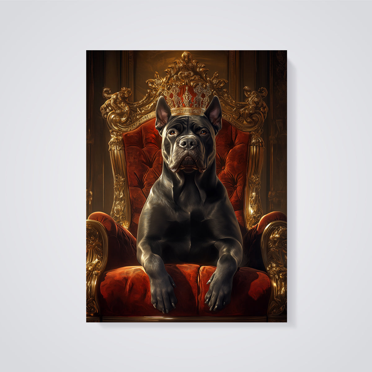 King Cane Corso Throne Print unframed on a grey background